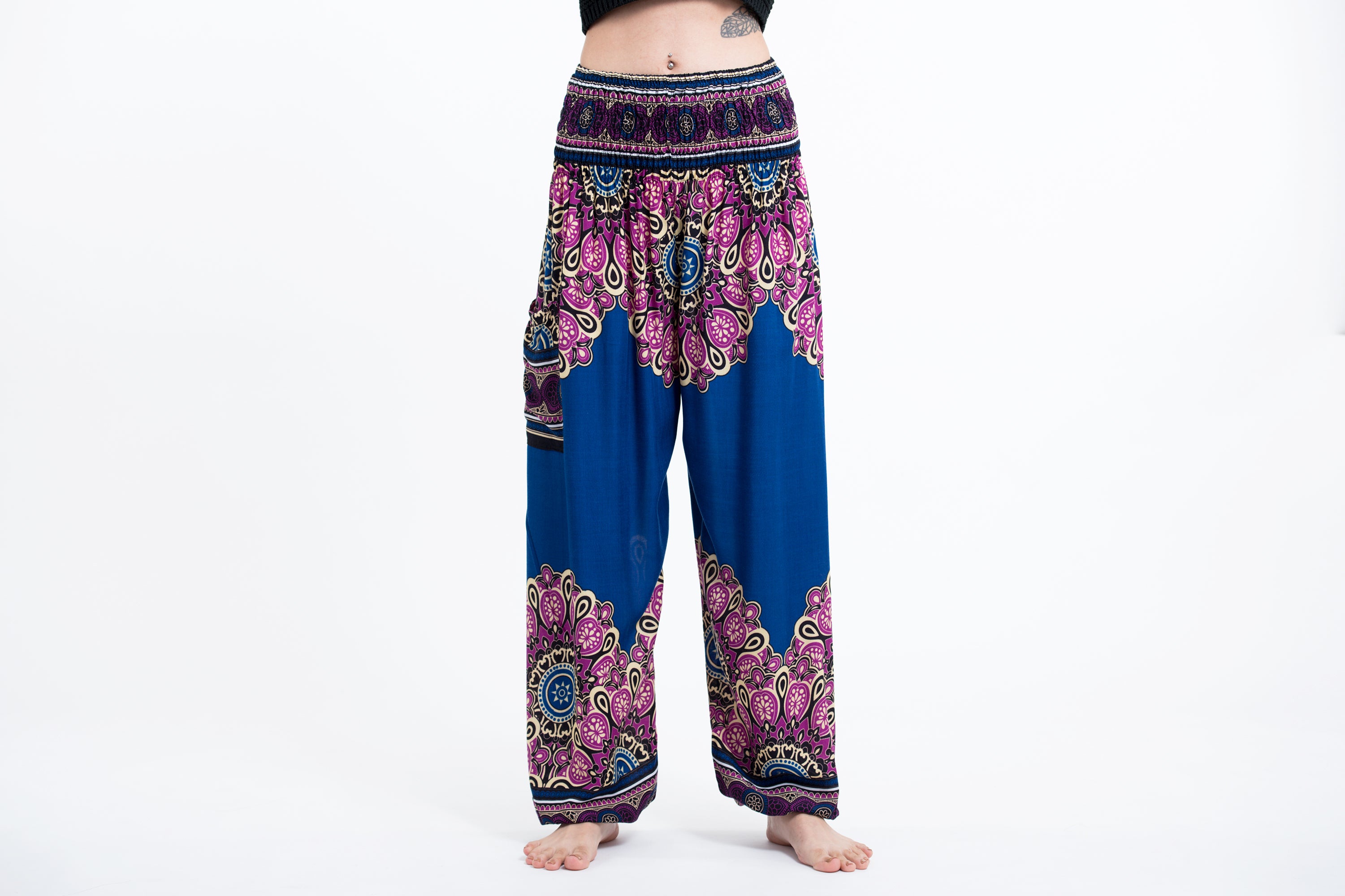 Peony Mandalas Women's Harem Pants in Blue