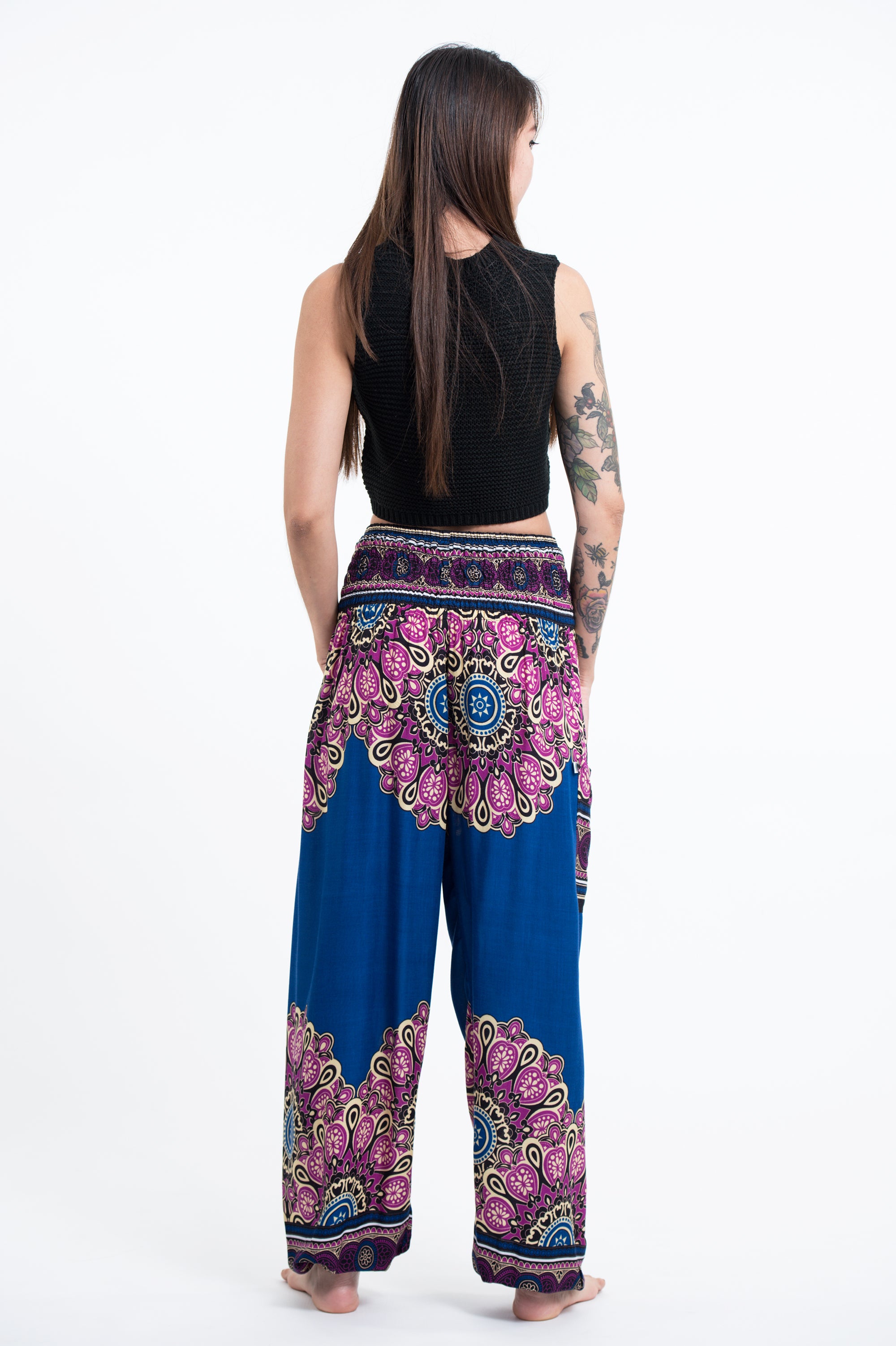 Peony Mandalas Women's Harem Pants in Blue