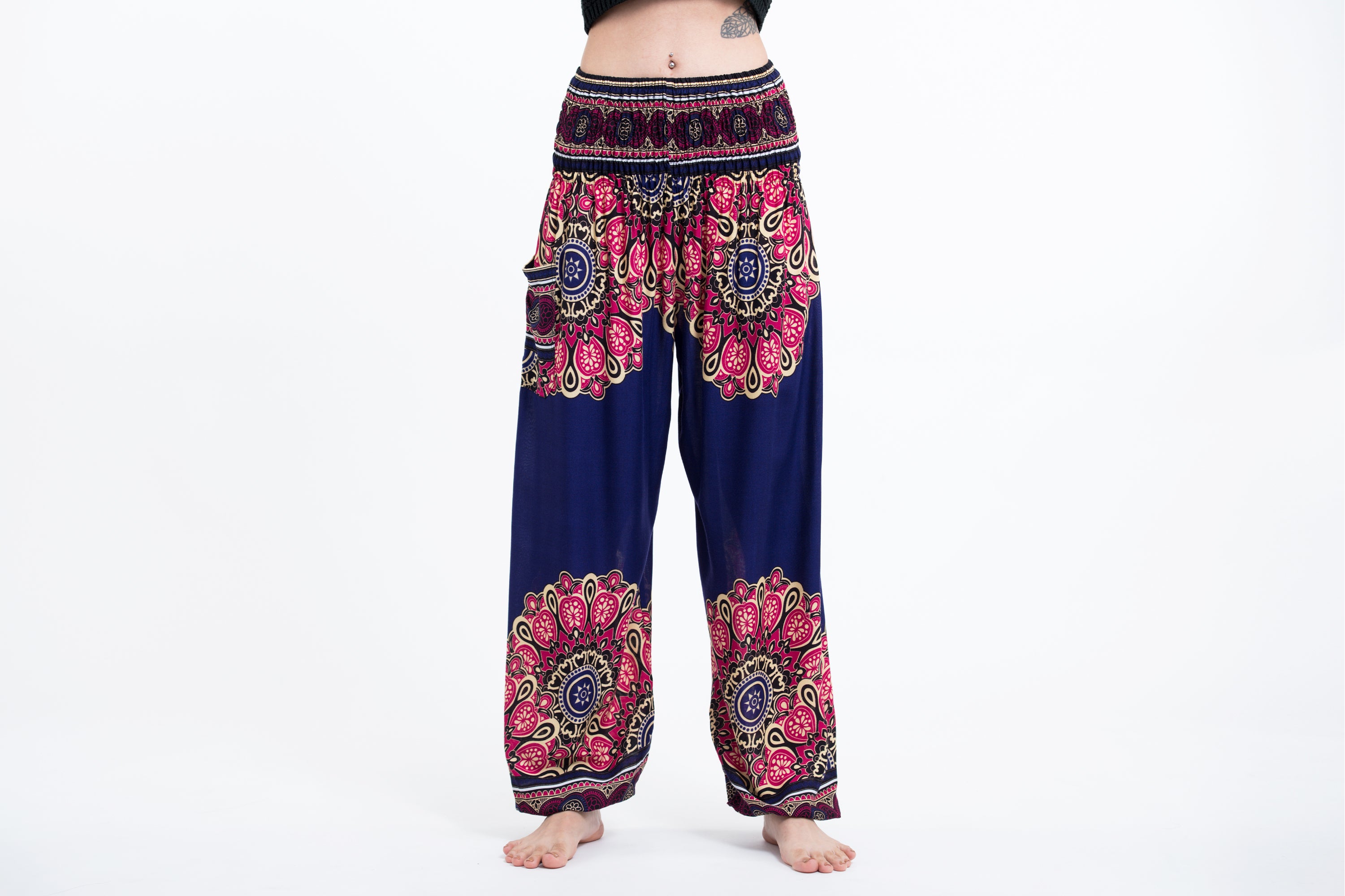 Peony Mandalas Women's Harem Pants in Indigo