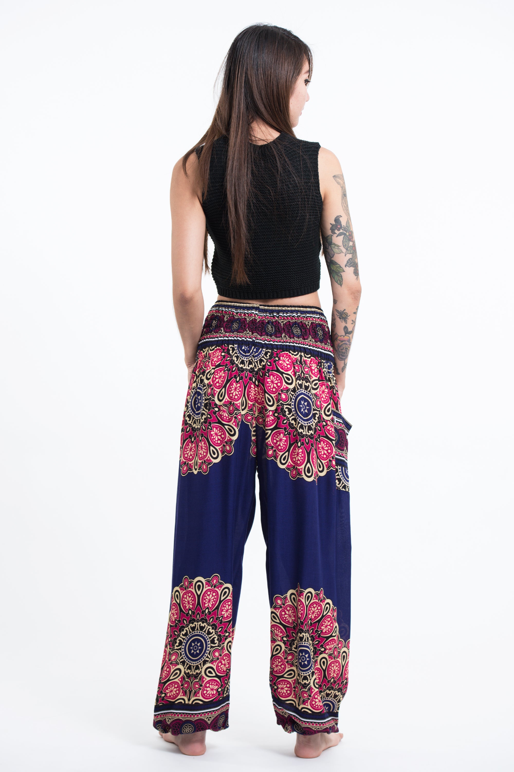 Peony Mandalas Women's Harem Pants in Indigo