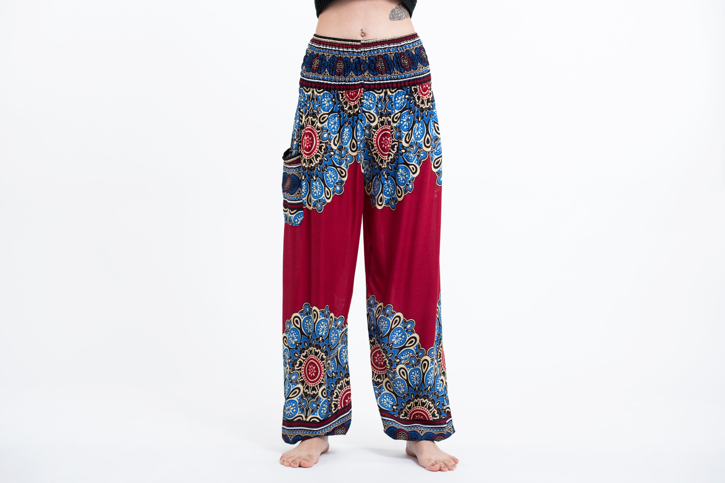 Peony Mandalas Women's Harem Pants in Red