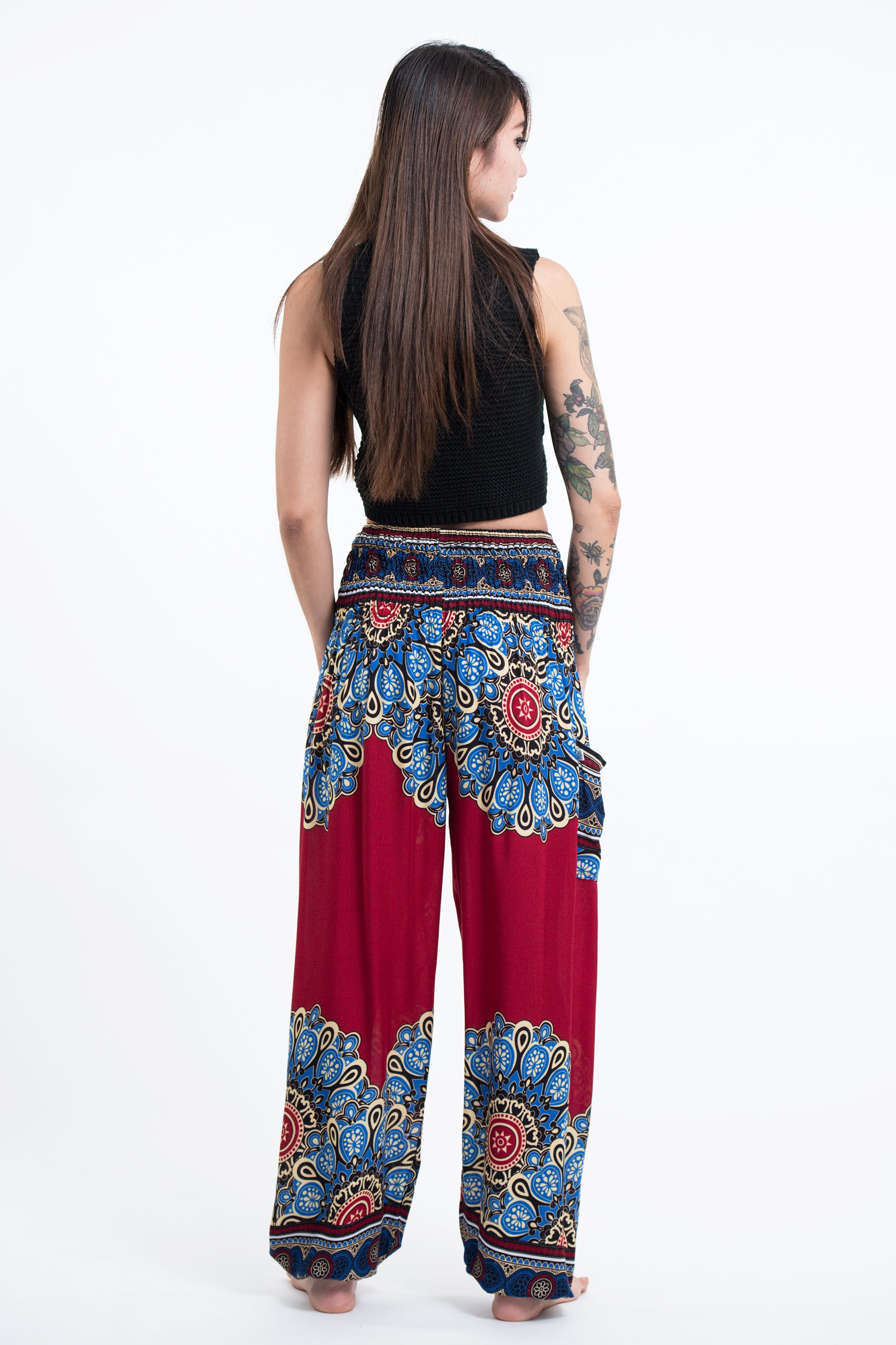 Peony Mandalas Women's Harem Pants in Red
