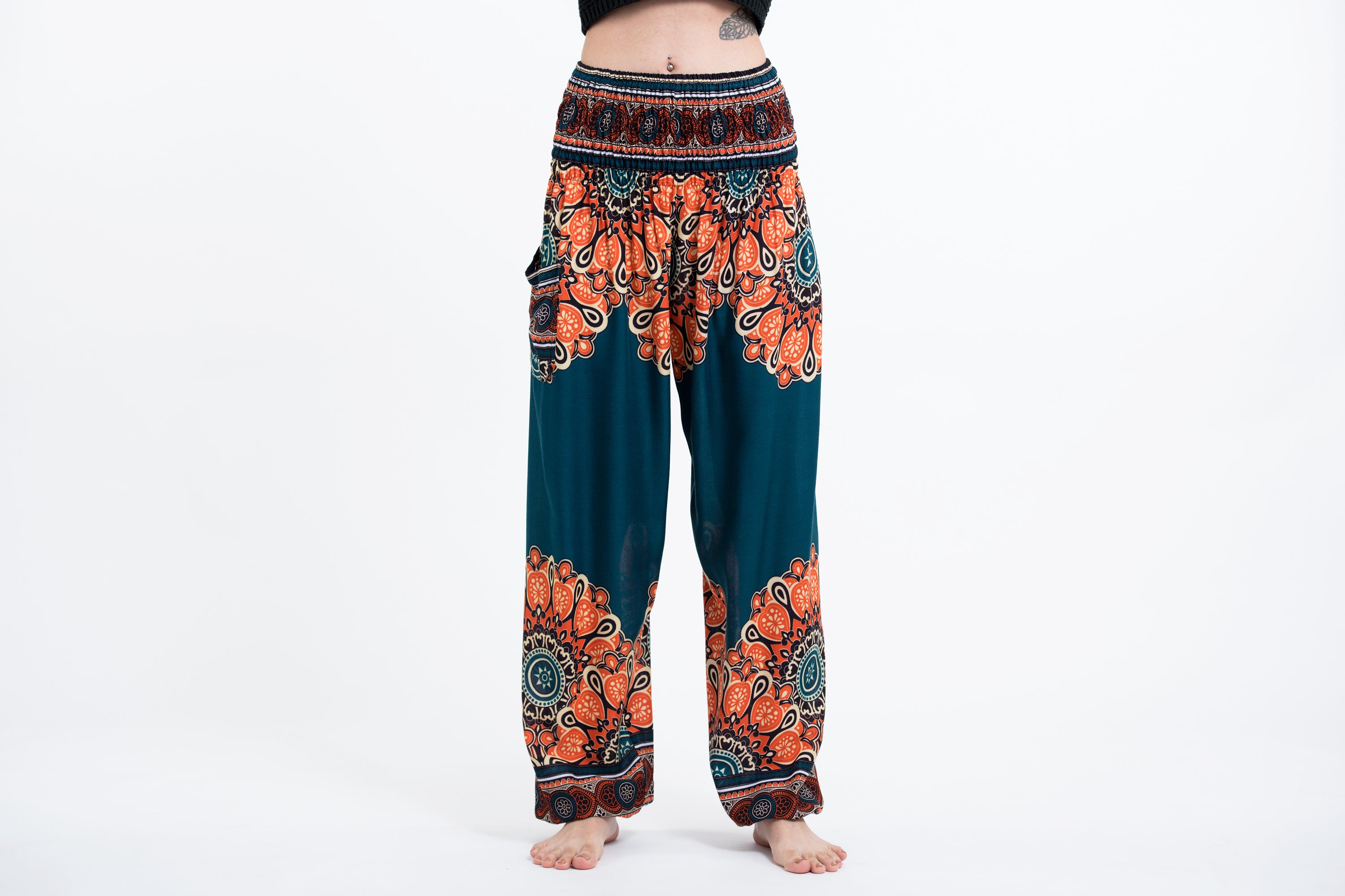 Peony Mandalas Women's Harem Pants in Teal
