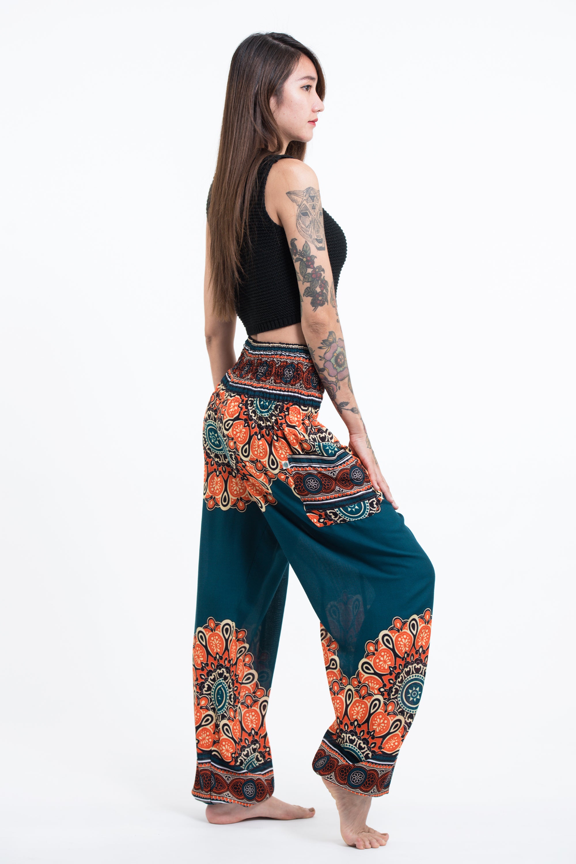 Peony Mandalas Women's Harem Pants in Teal