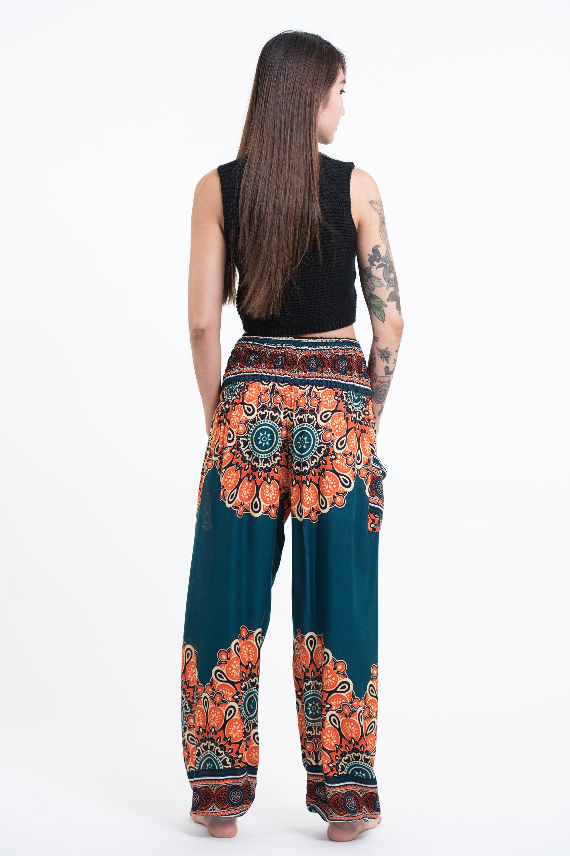 Peony Mandalas Women's Harem Pants in Teal
