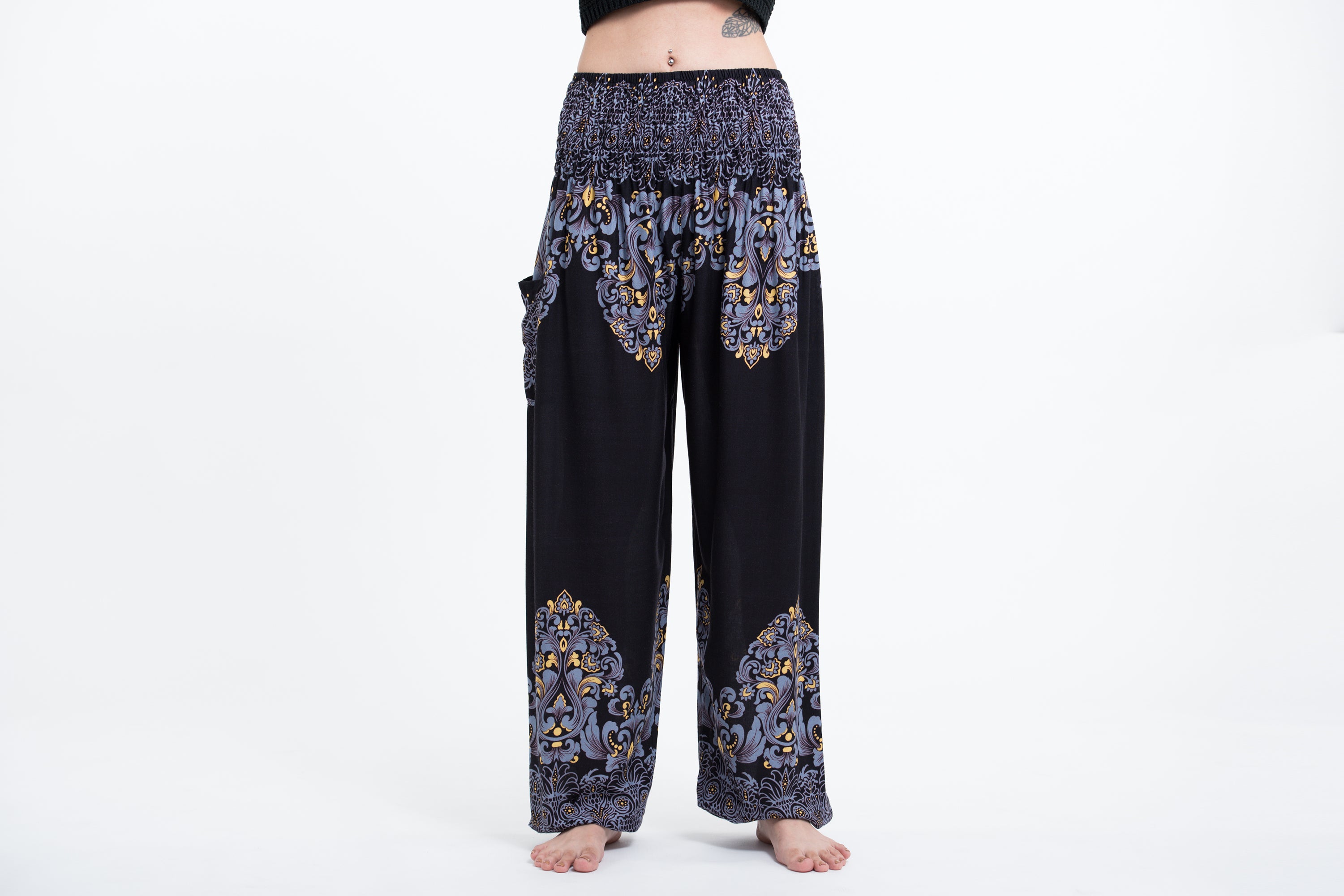 Floral Vines Women's Harem Pants in Black