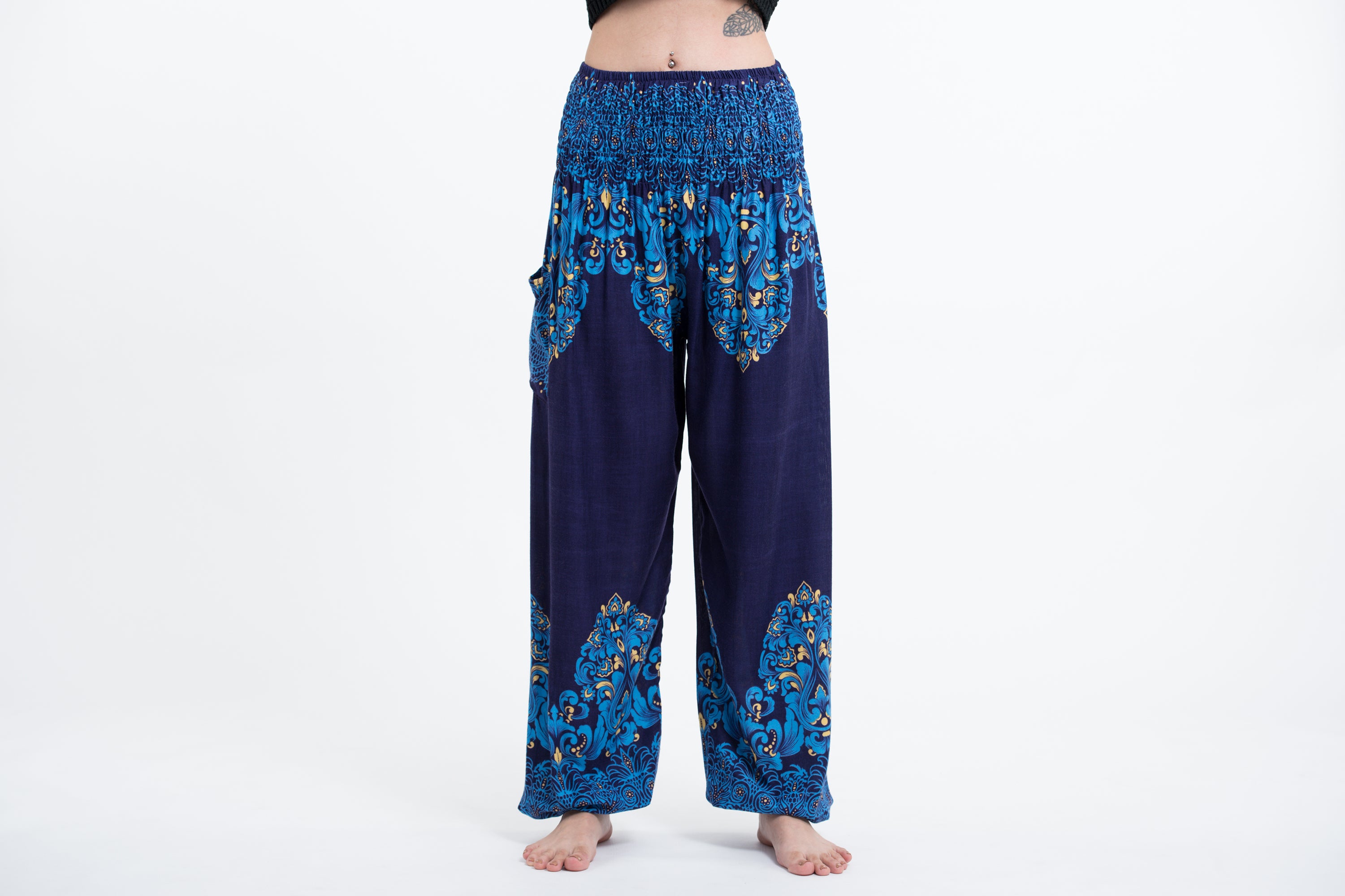 Floral Vines Women's Harem Pants in Blue