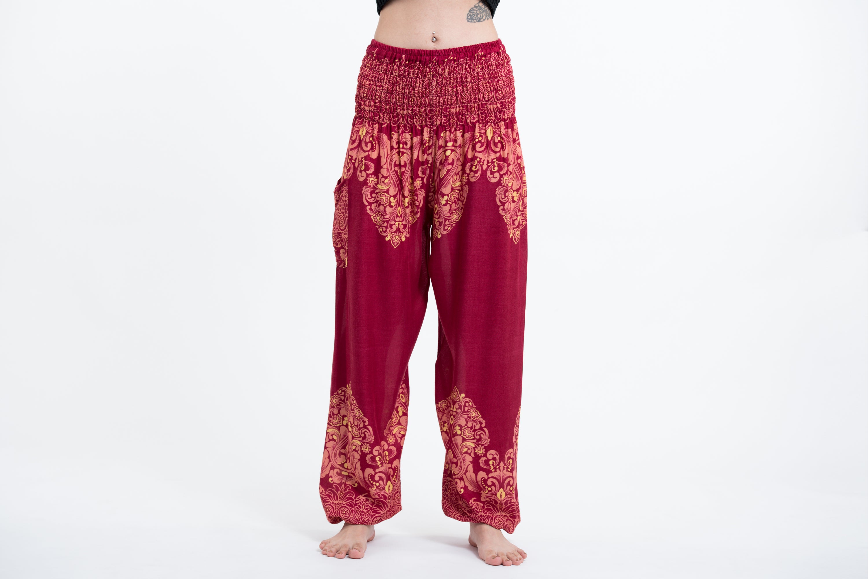 Floral Vines Women's Harem Pants in Red