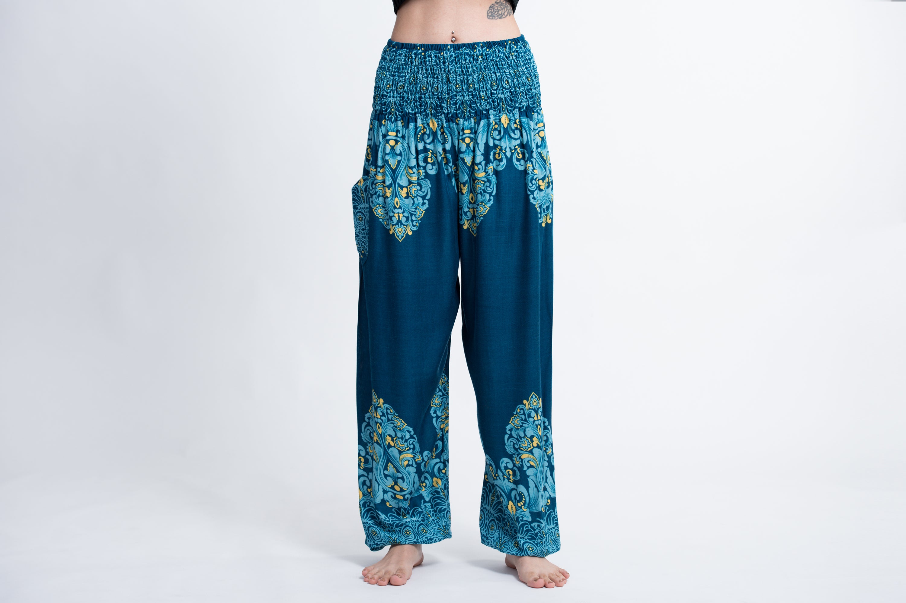 Floral Vines Women's Harem Pants in Turquoise
