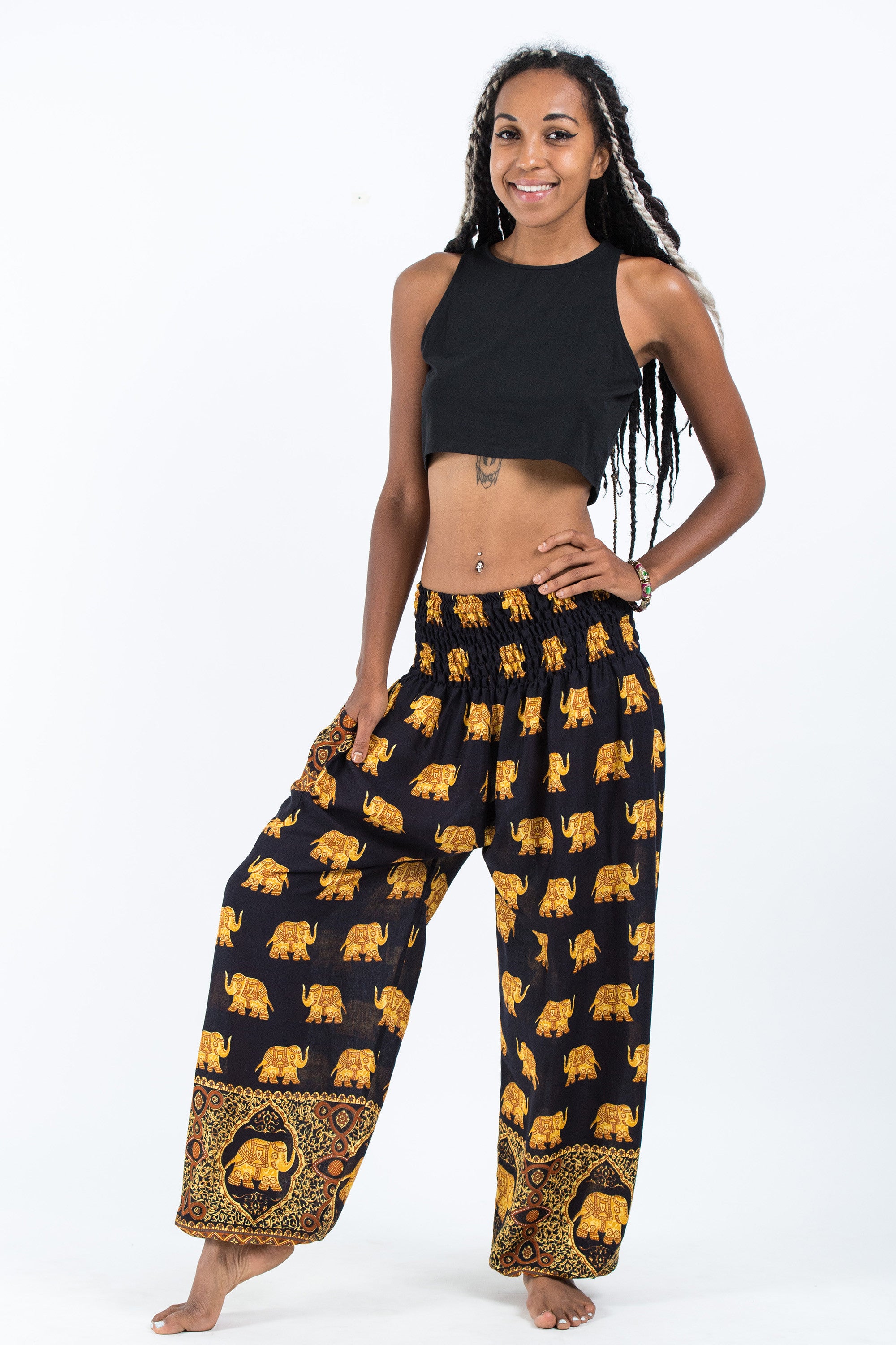 Golden Elephant Women's Elephant Pants in Black