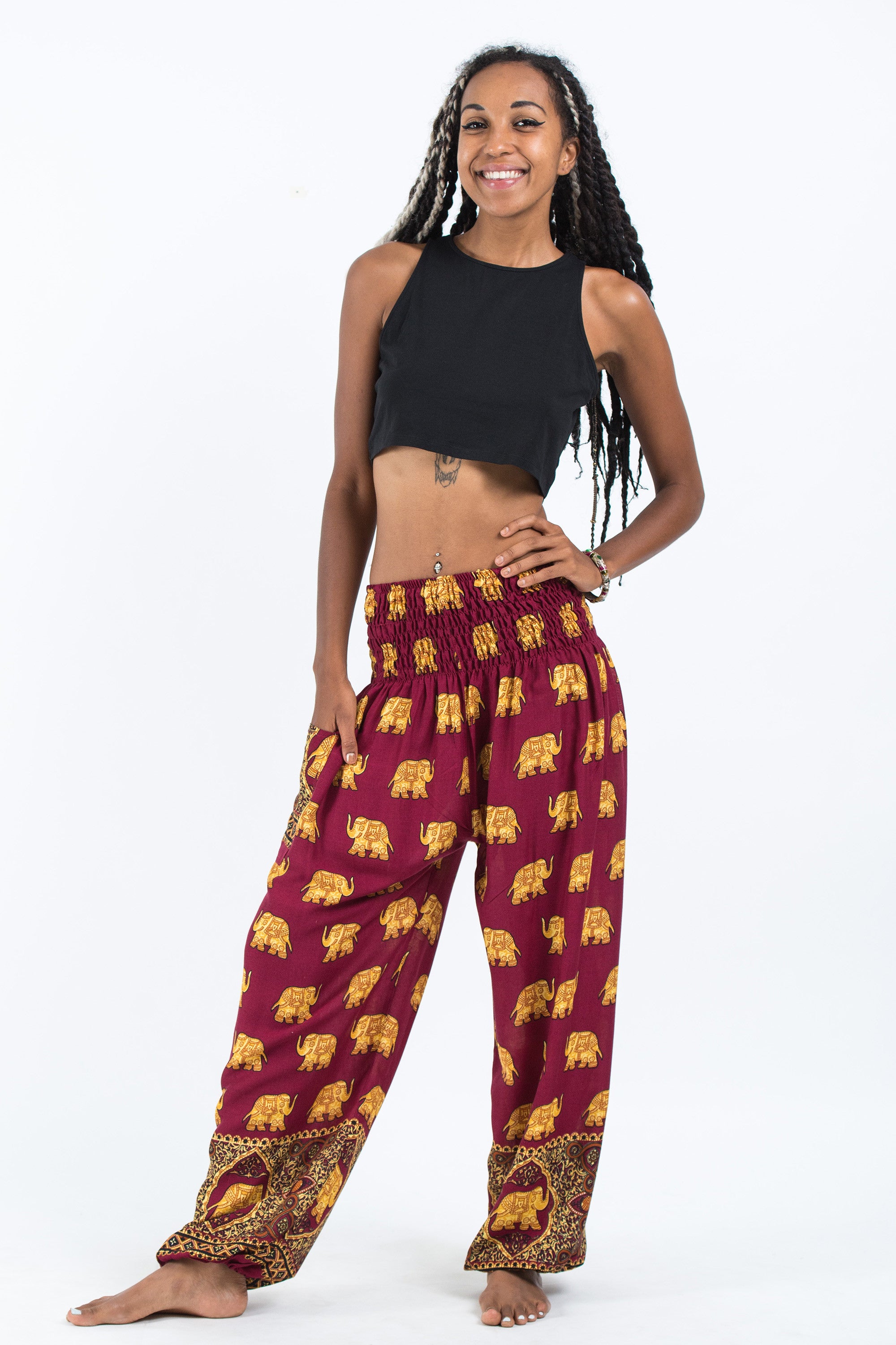 Golden Elephant Women's Elephant Pants in Maroon