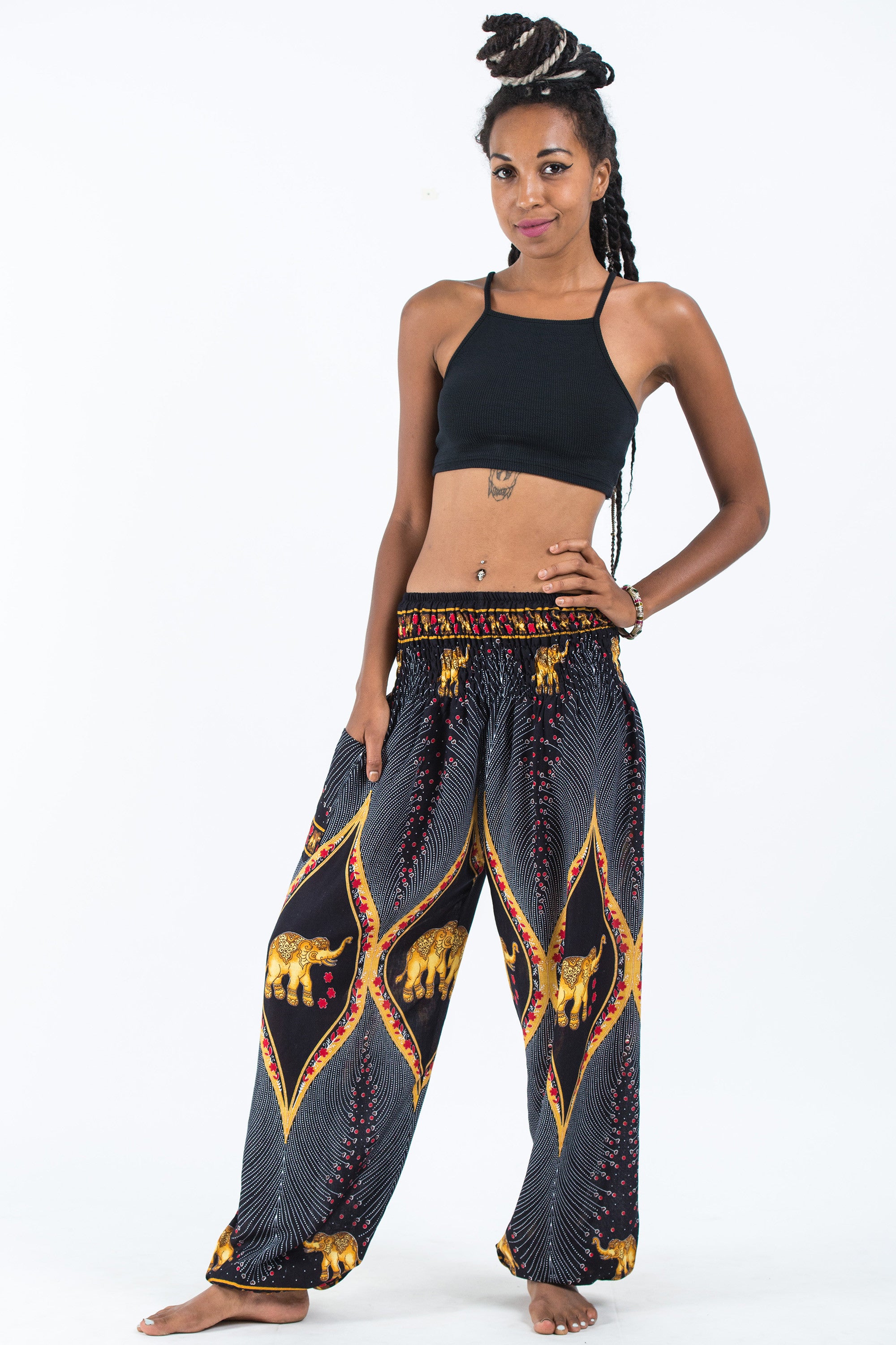 Peacock Elephant Women's Elephant Pants in Black