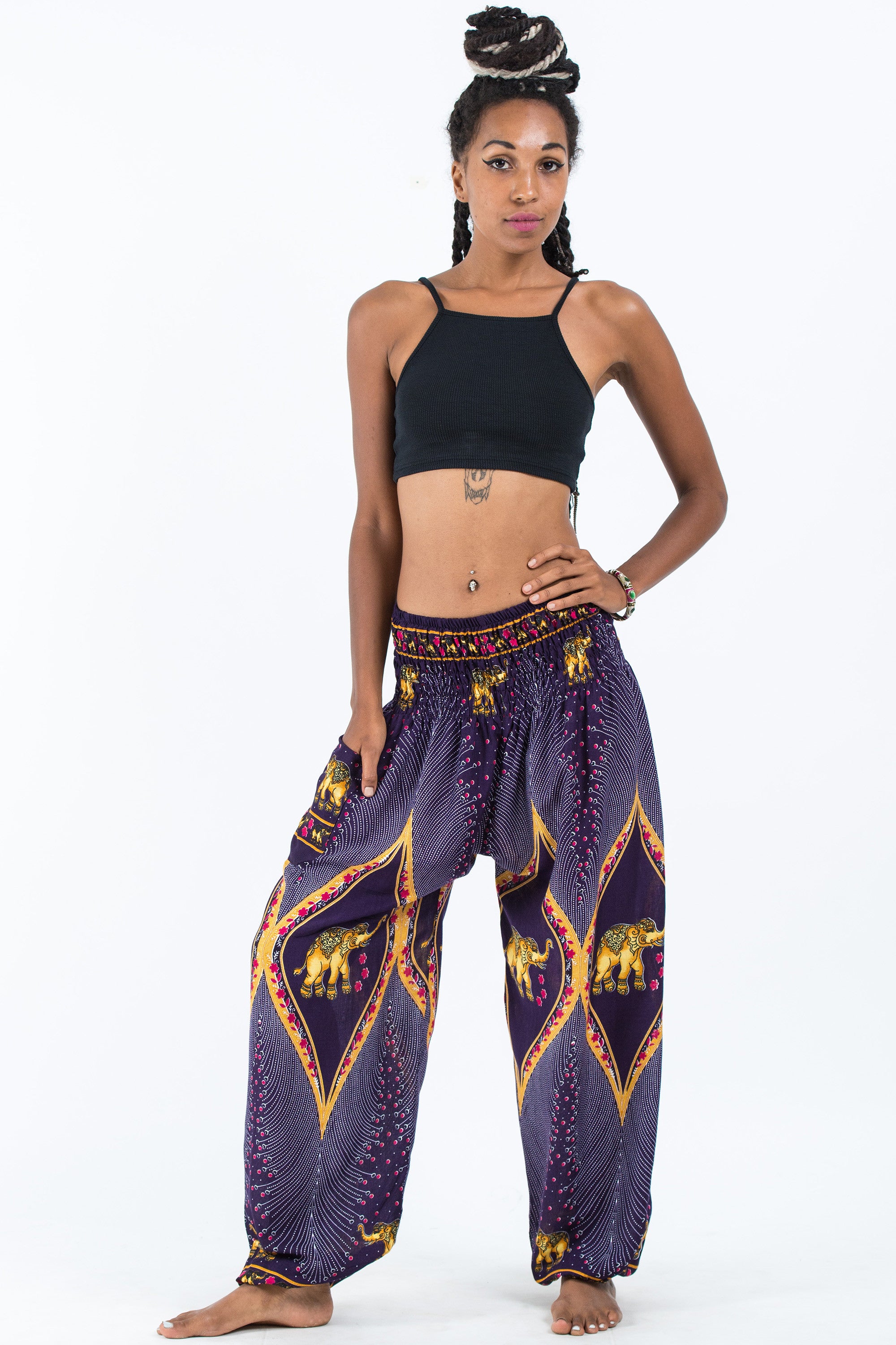 Peacock Elephant Women's Elephant Pants in Purple
