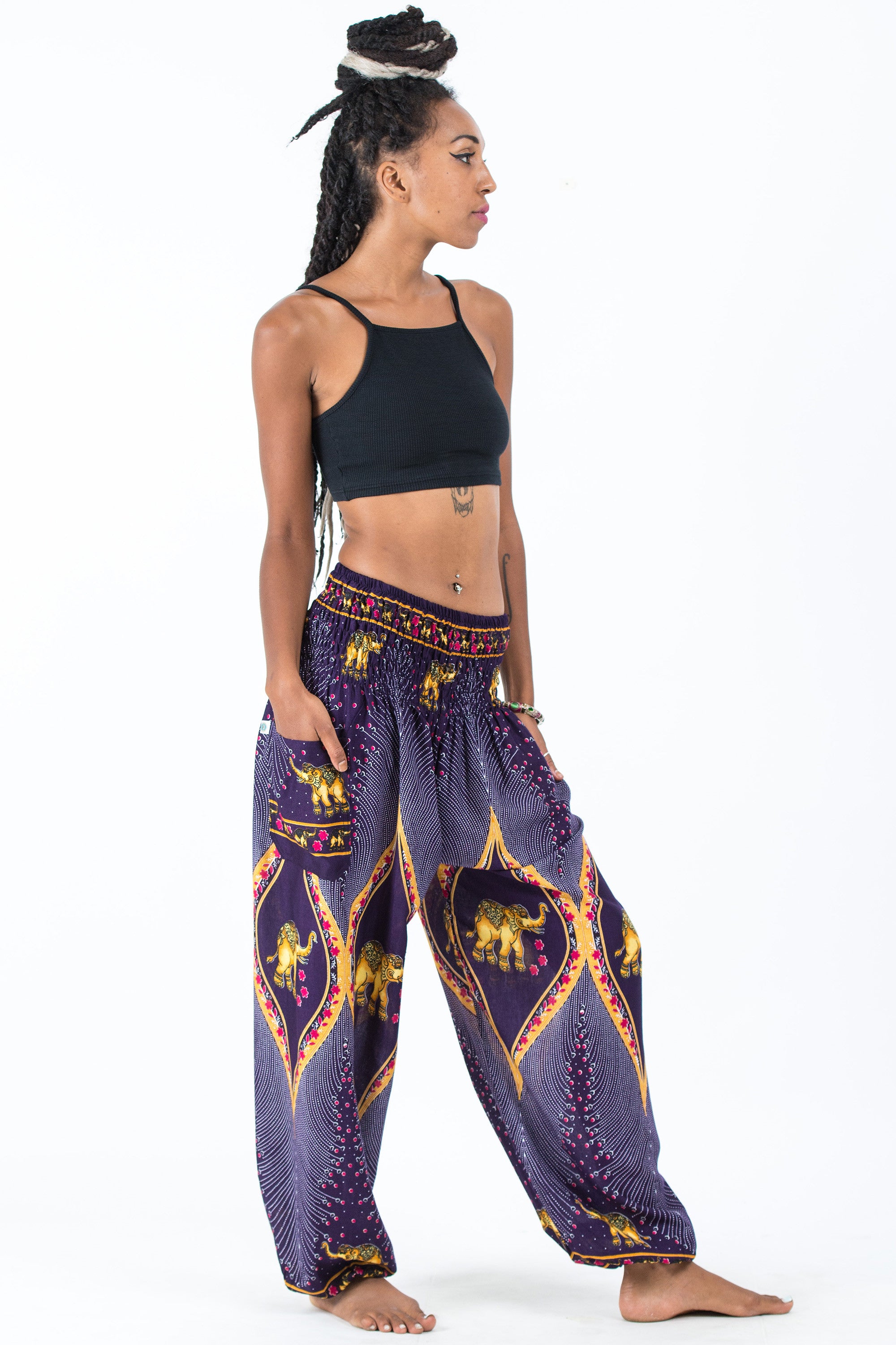 Peacock Elephant Women's Elephant Pants in Purple