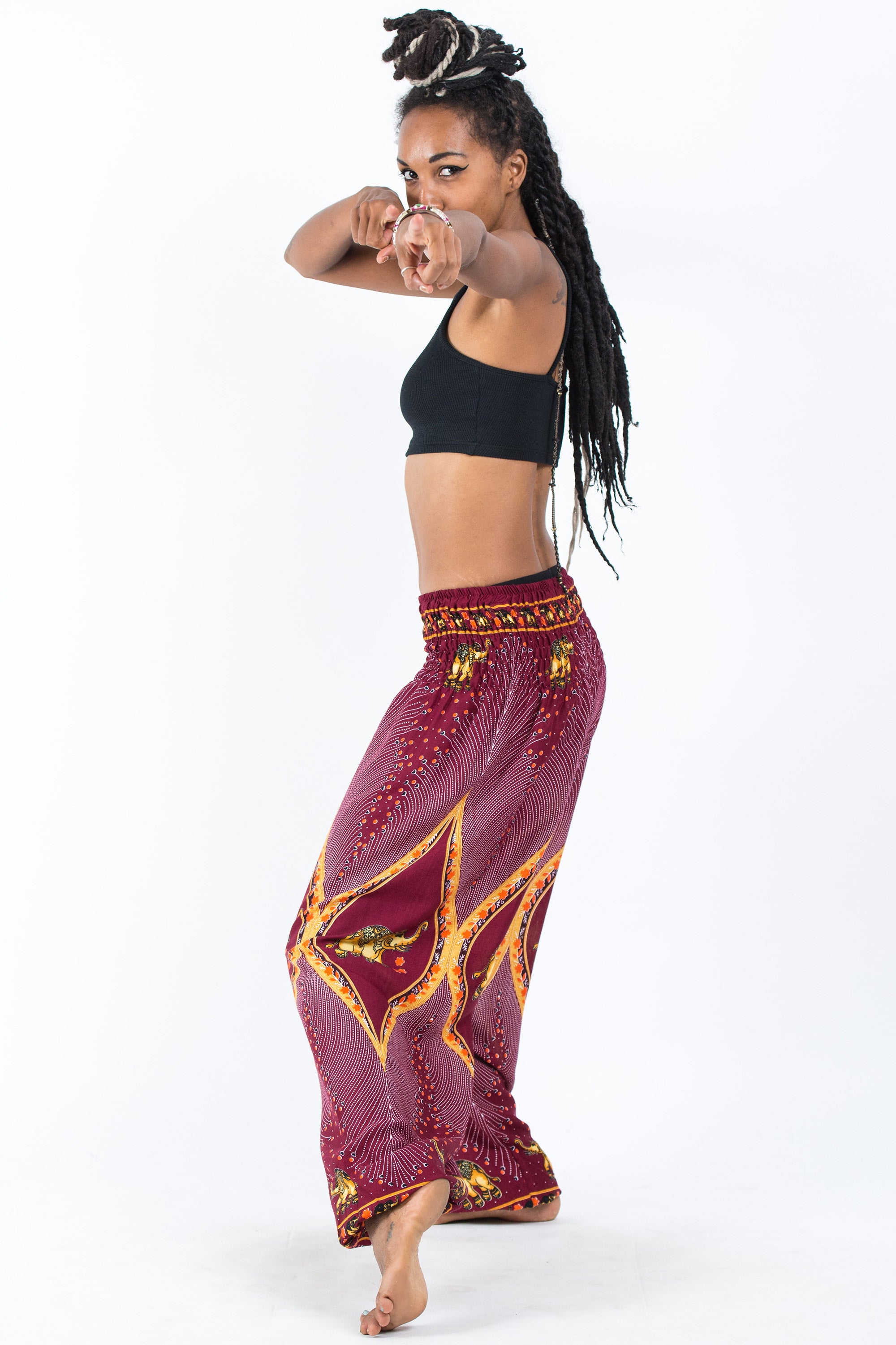 Peacock Elephant Women's Elephant Pants in Red