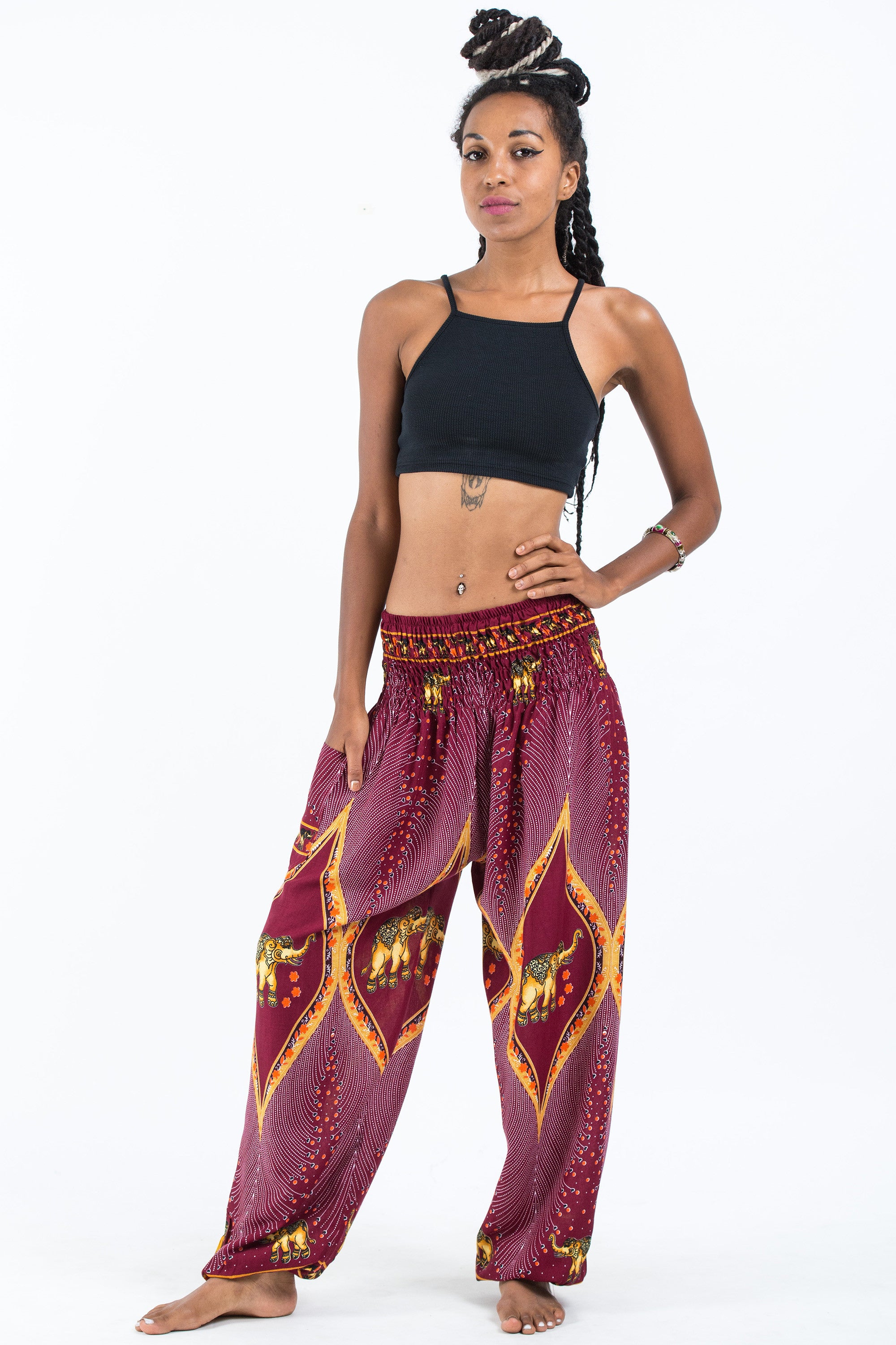 Peacock Elephant Women's Elephant Pants in Red