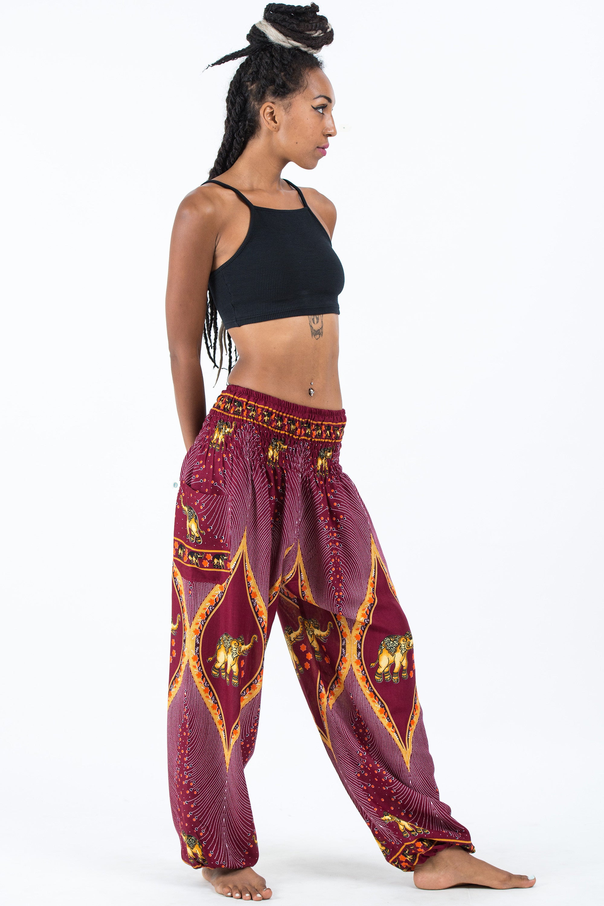 Peacock Elephant Women's Elephant Pants in Red