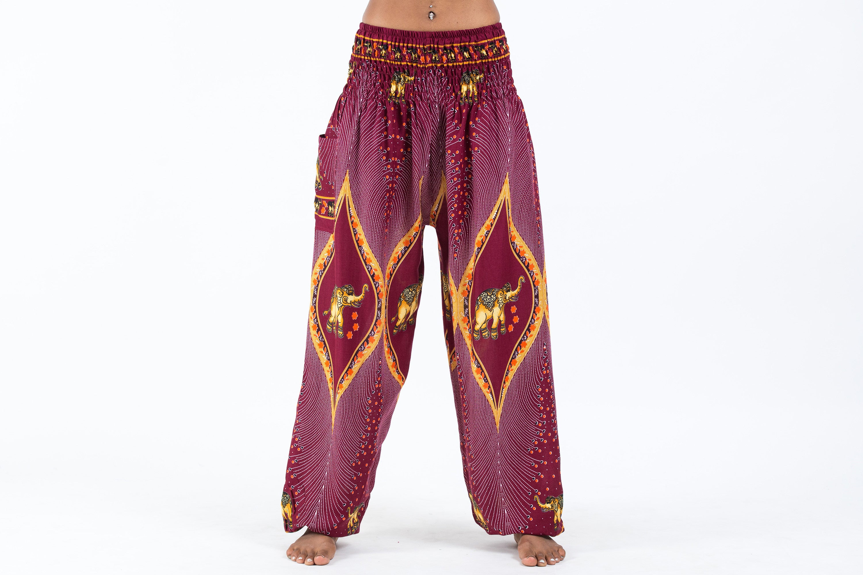 Peacock Elephant Women's Elephant Pants in Red