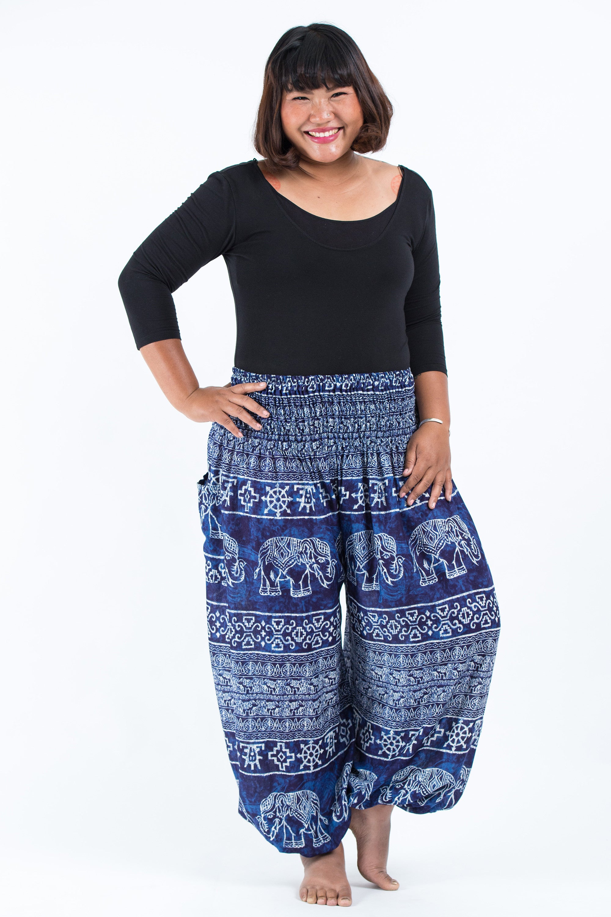 Plus Size Marble Elephant Women's Elephant Pants in Blue