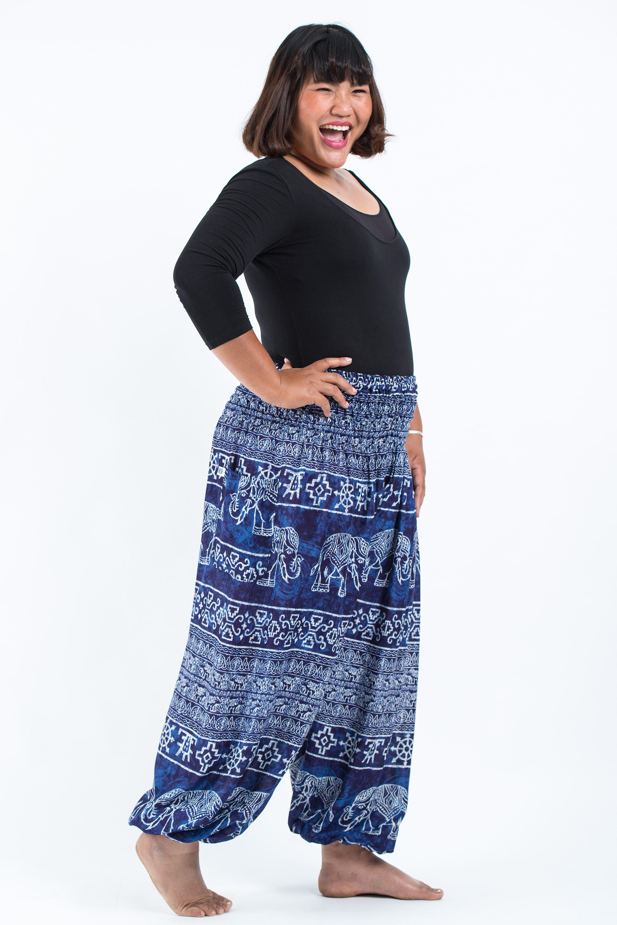 Plus Size Marble Elephant Women's Elephant Pants in Blue