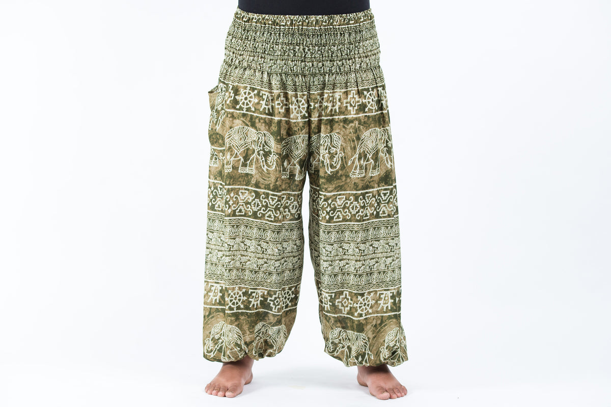 Plus Size Marble Elephant Women's Elephant Pants in Olive – Harem Pants