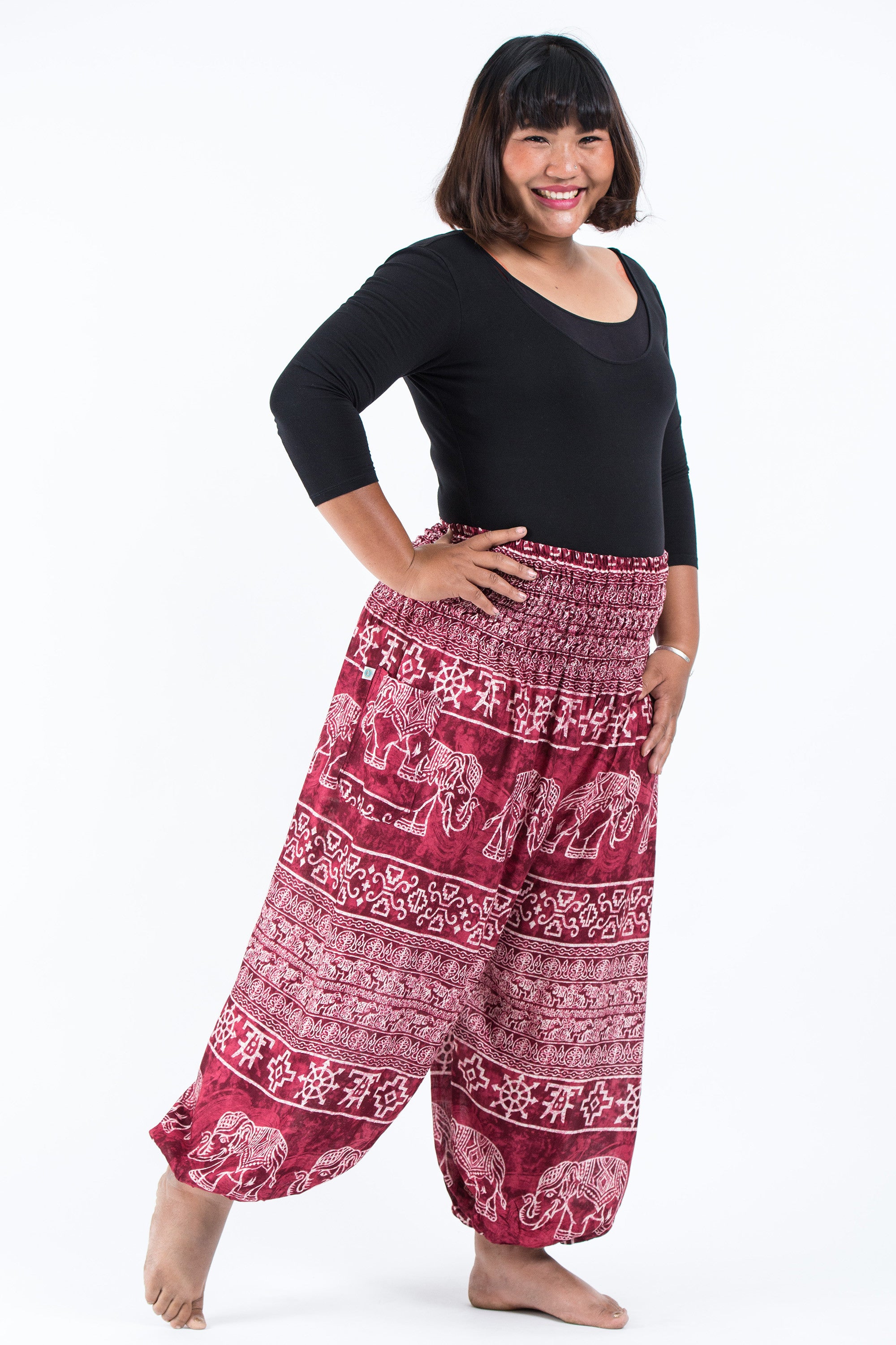 Plus Size Marble Elephant Women's Elephant Pants in Red
