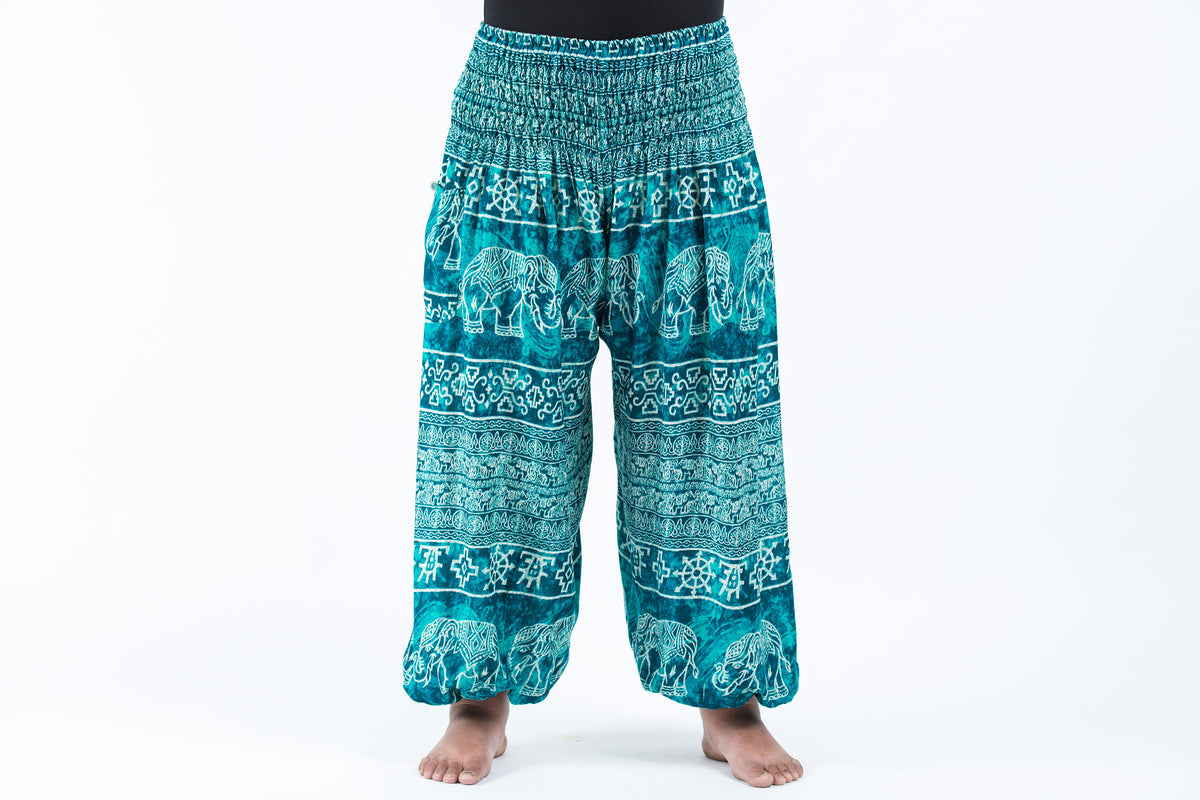 Plus Size Marble Elephant Women's Elephant Pants in Turquoise – Harem Pants