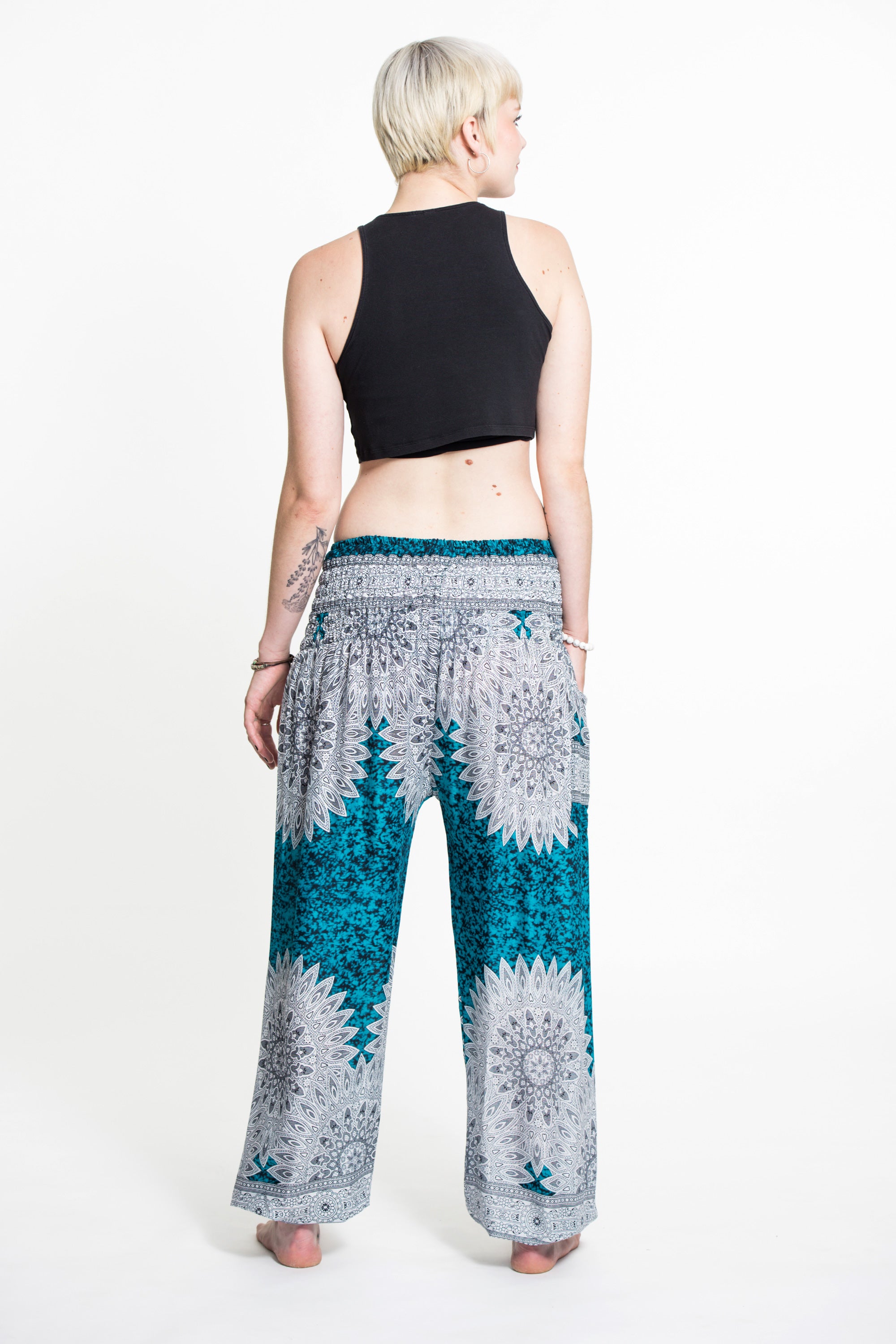 Marble Mandalas Women's Harem Pants in Turquoise