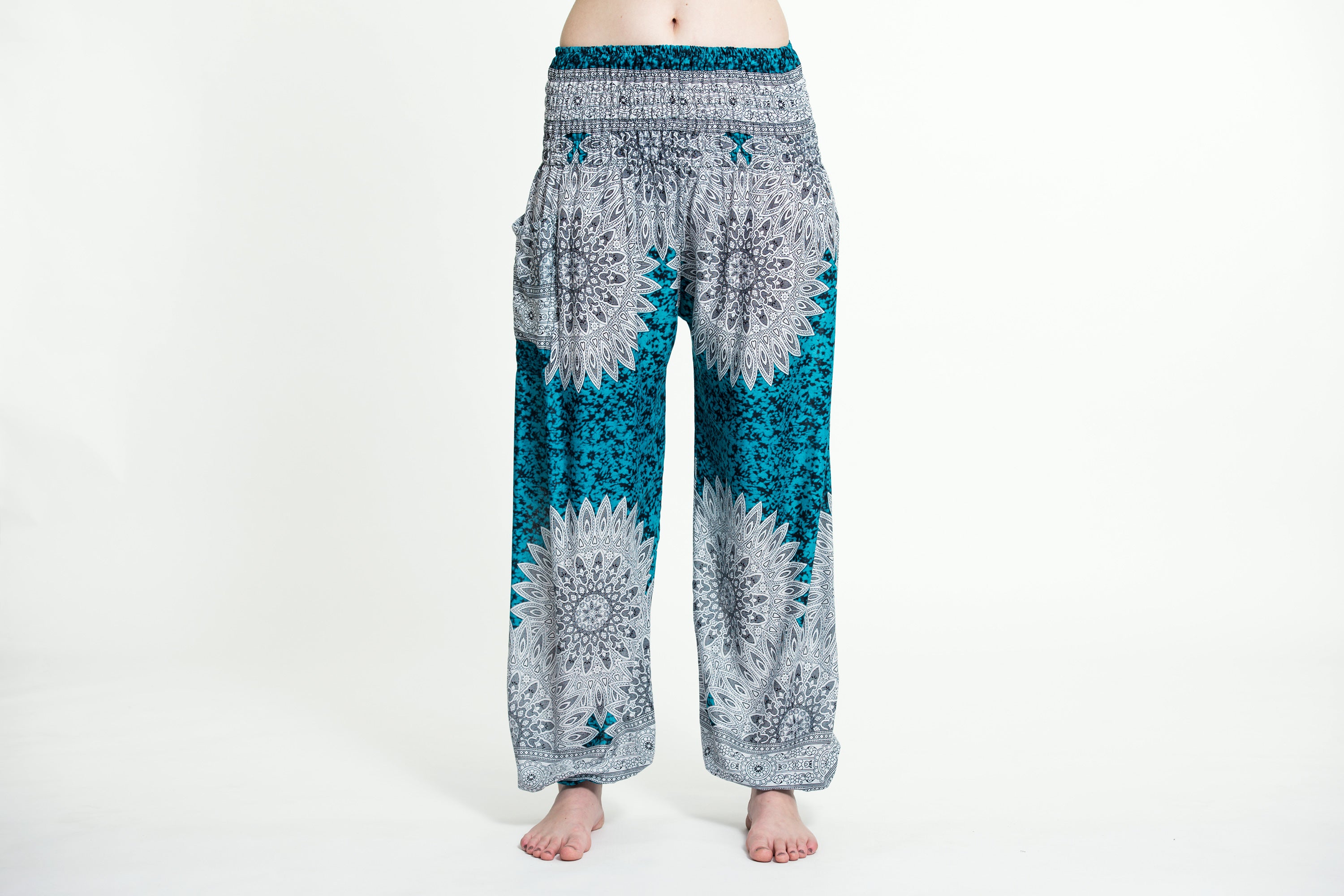 Marble Mandalas Women's Harem Pants in Turquoise