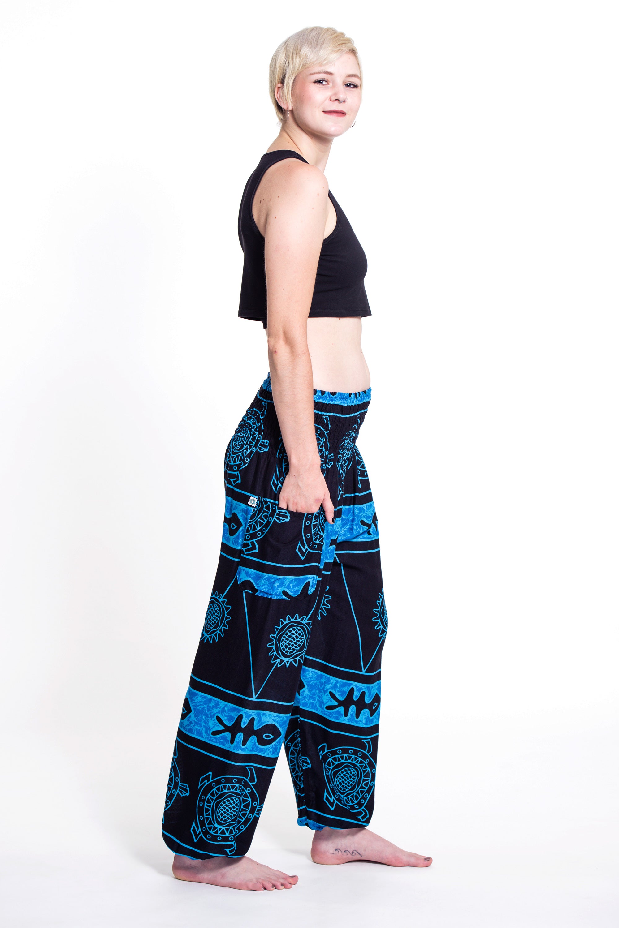 Turtle Print Women's Harem Pants in Blue