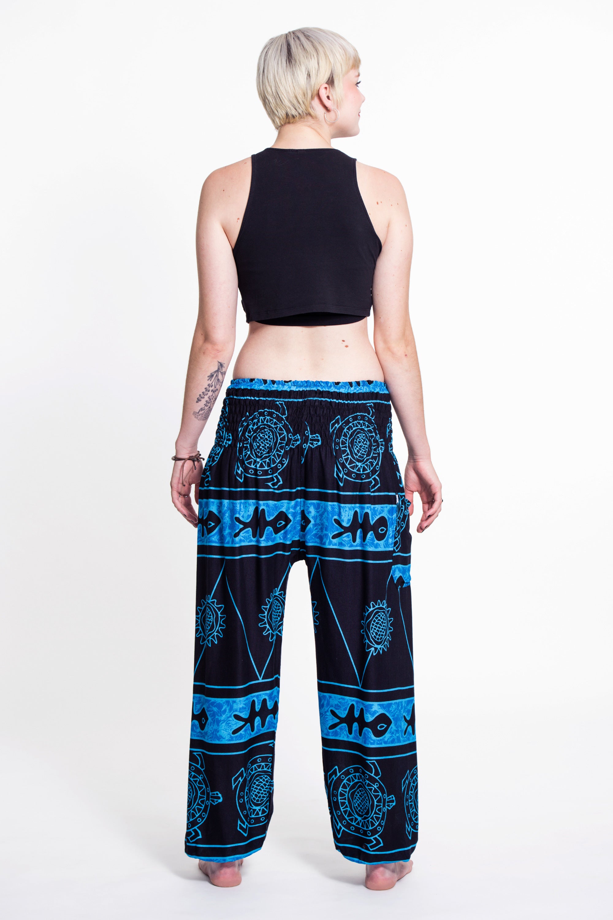 Turtle Print Women's Harem Pants in Blue