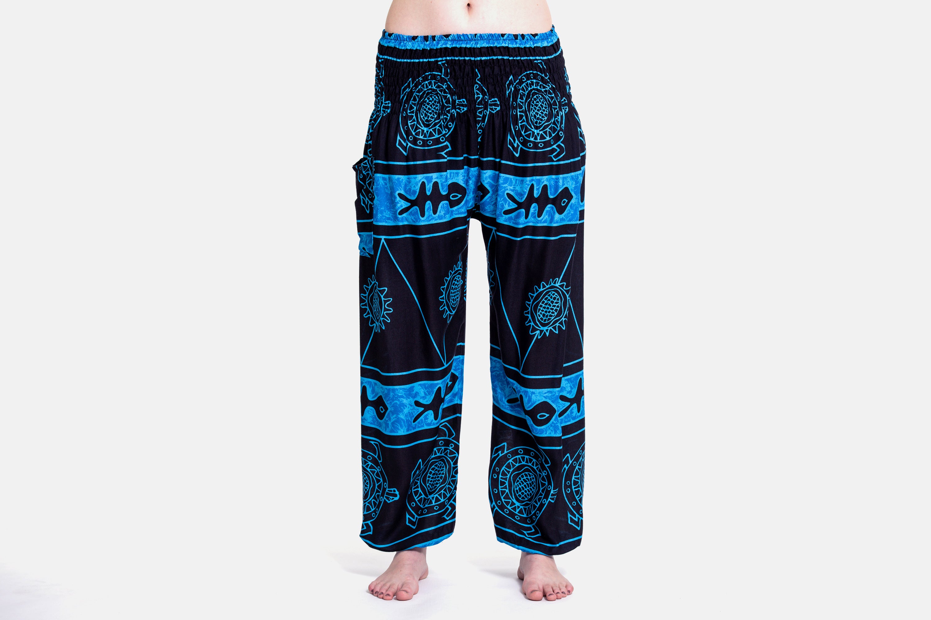 Turtle Print Women's Harem Pants in Blue