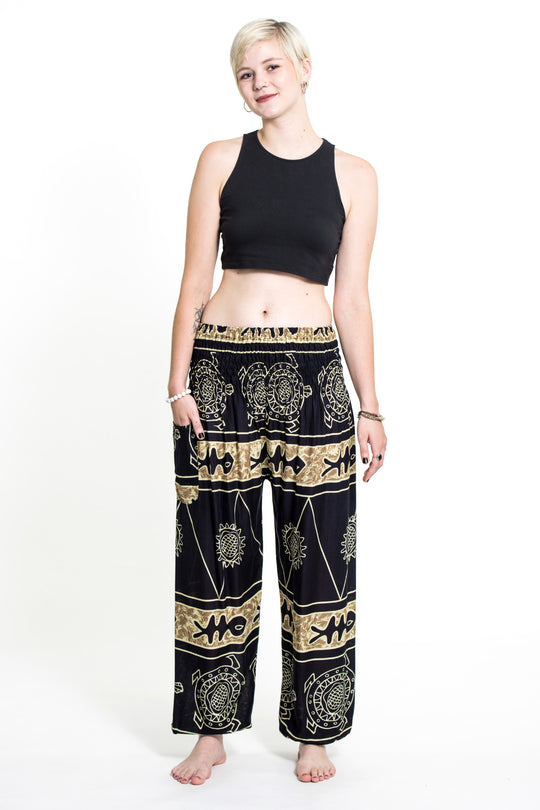 Turtle Print Women's Harem Pants in Gold