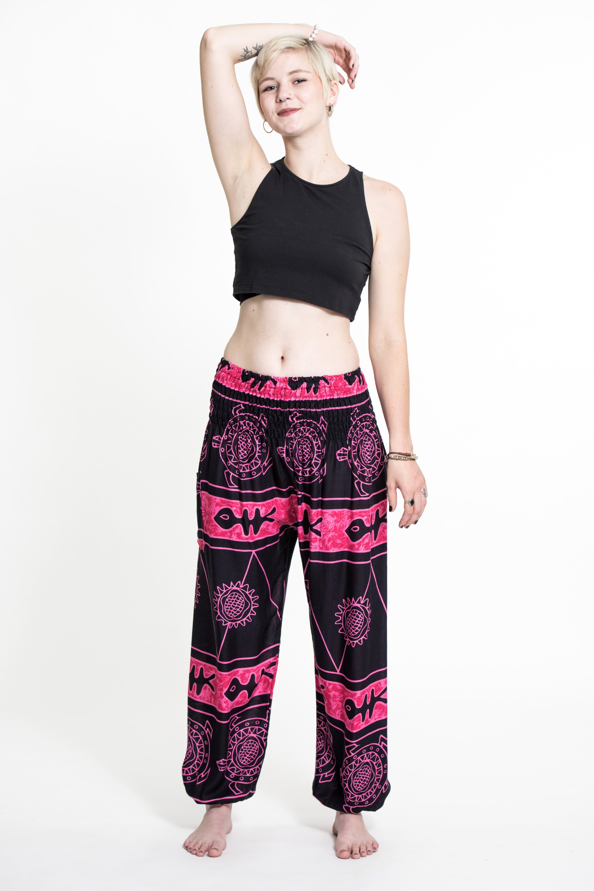 Turtle Print Women's Harem Pants in Pink