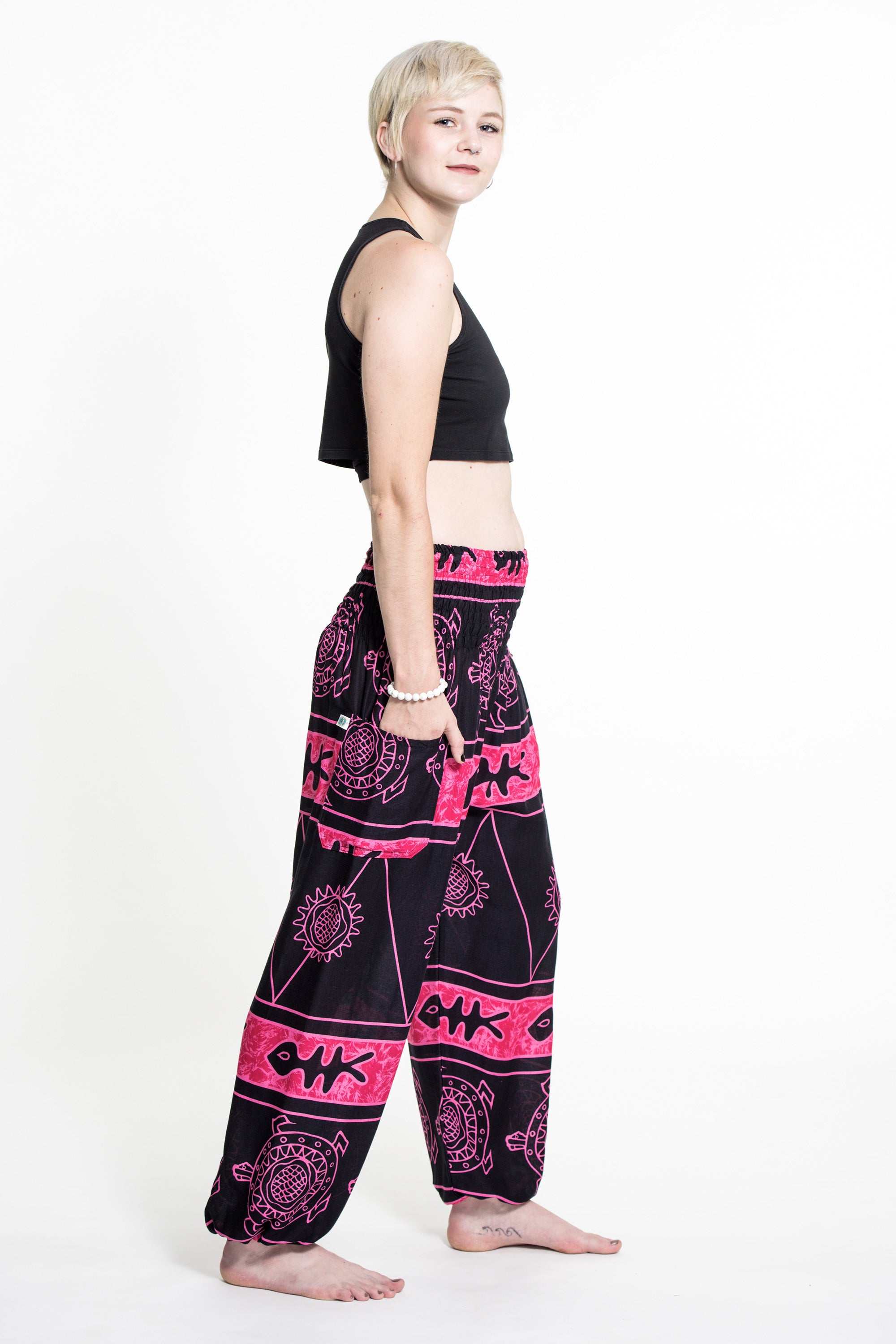Turtle Print Women's Harem Pants in Pink