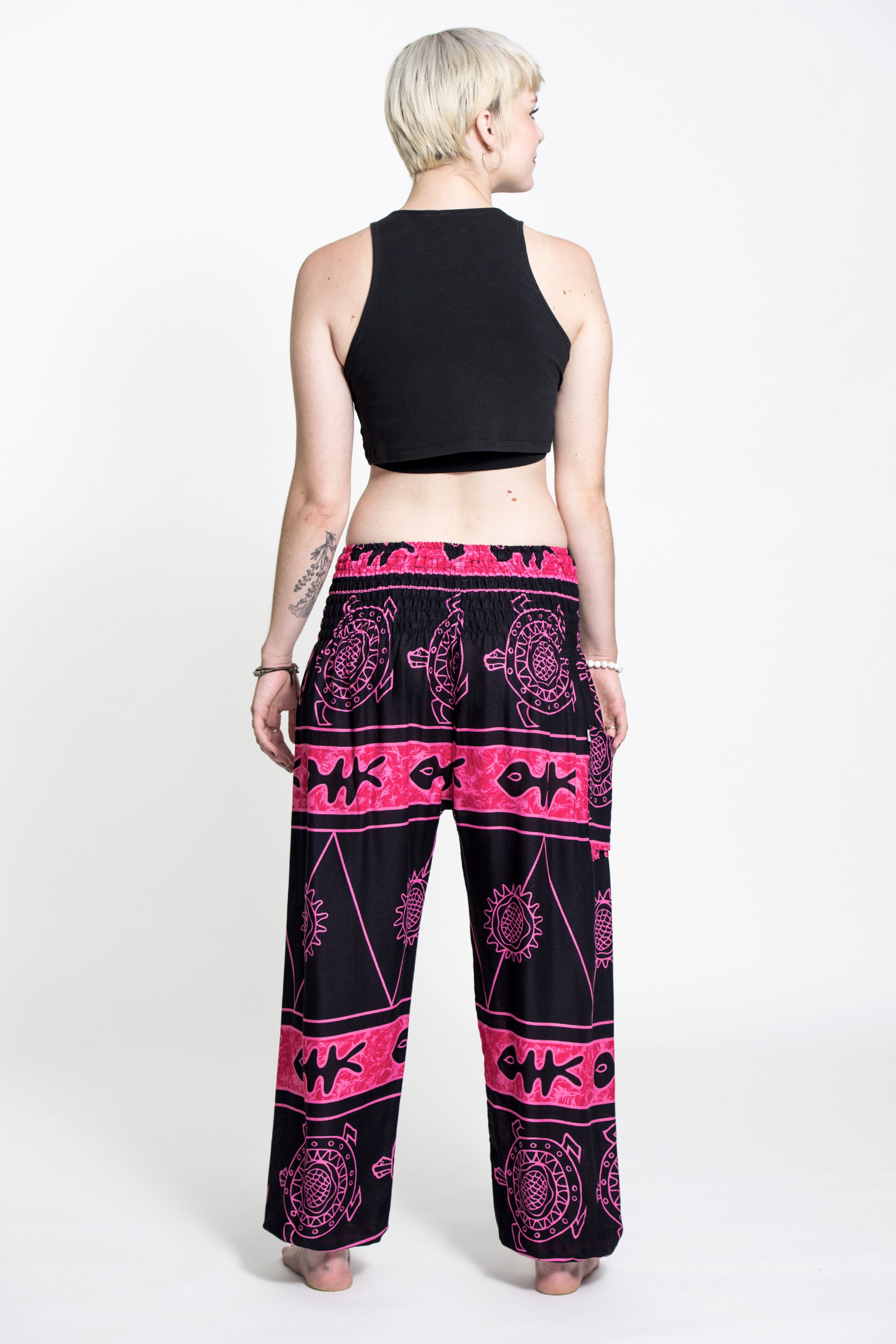 Turtle Print Women's Harem Pants in Pink
