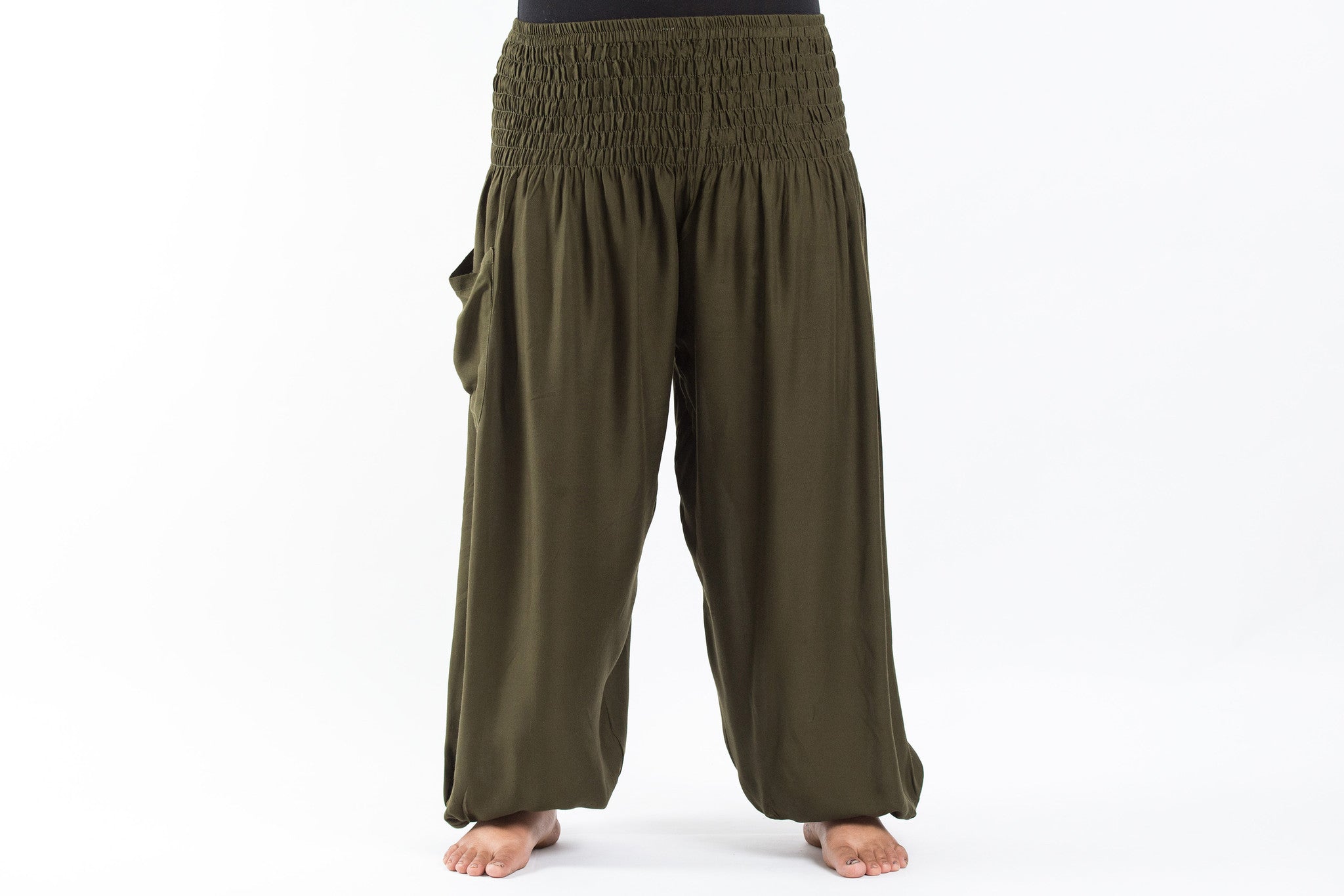 Plus Size Solid Color Women's Harem Pants in Green