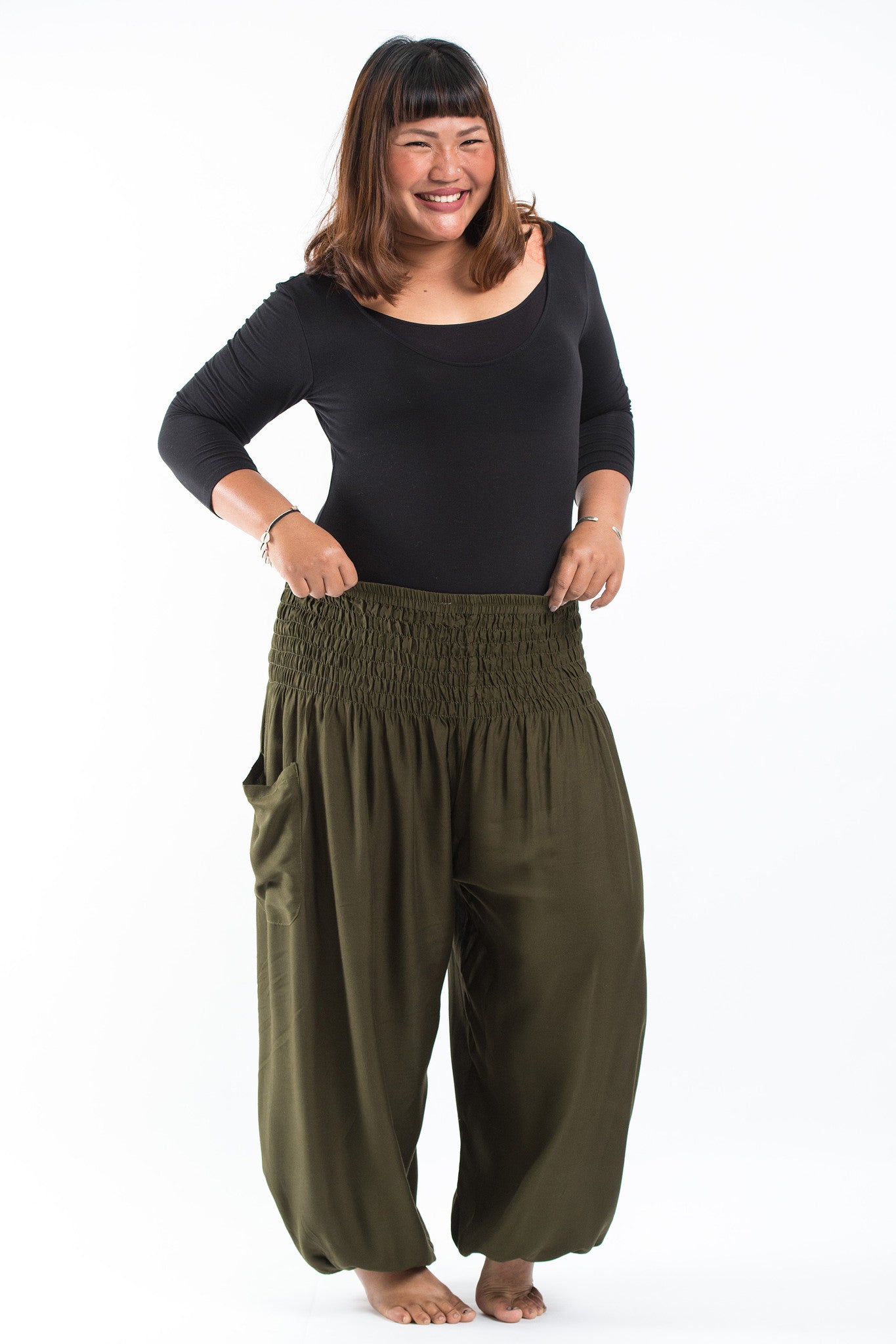 Plus Size Solid Color Women's Harem Pants in Green