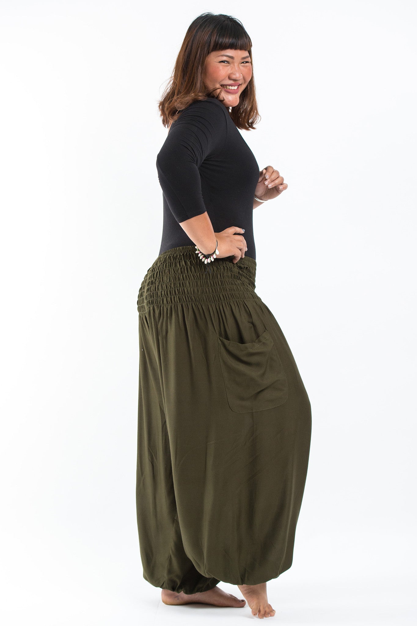 Plus Size Solid Color Women's Harem Pants in Green