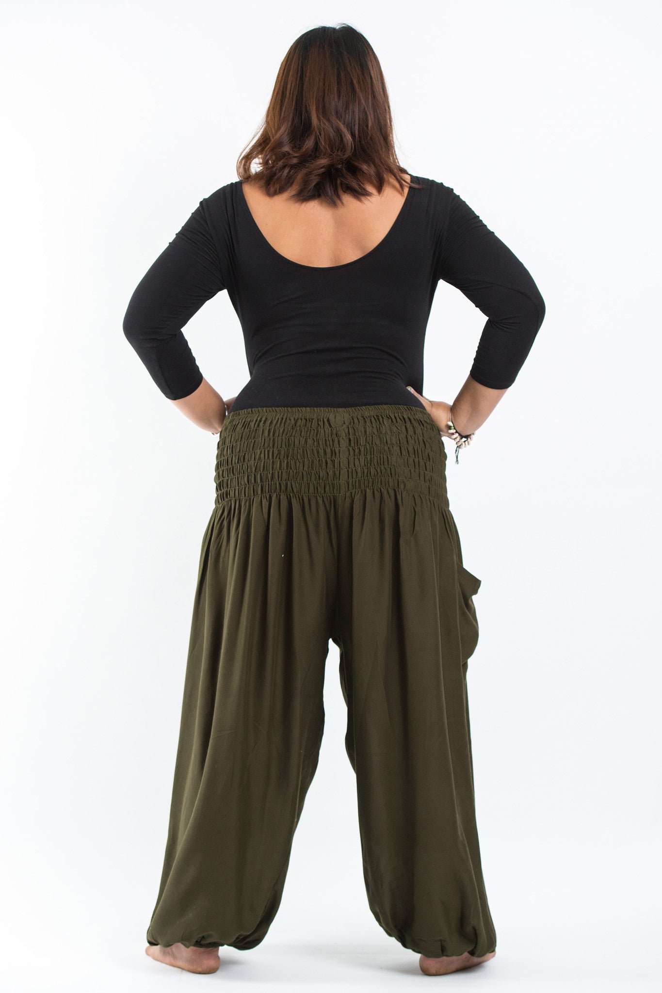 Plus Size Solid Color Women's Harem Pants in Green