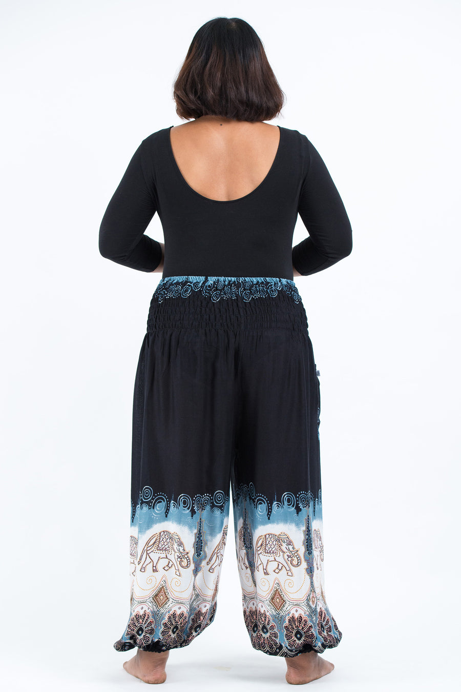 Plus Size Solid Top Elephant Women's Elephant Pants in Black Harem Pants