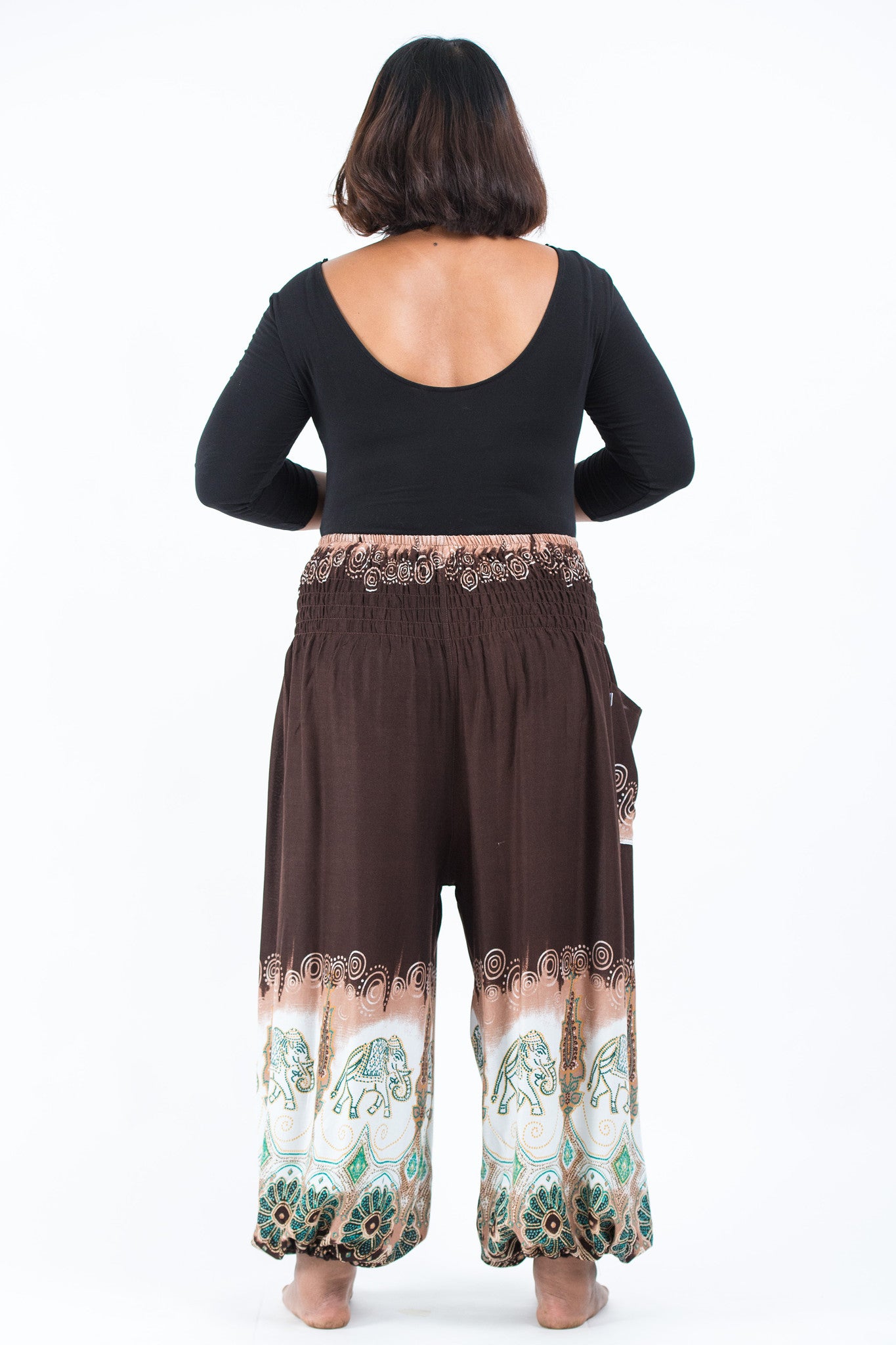 Plus Size Solid Top Elephant Women's Elephant Pants in Brown