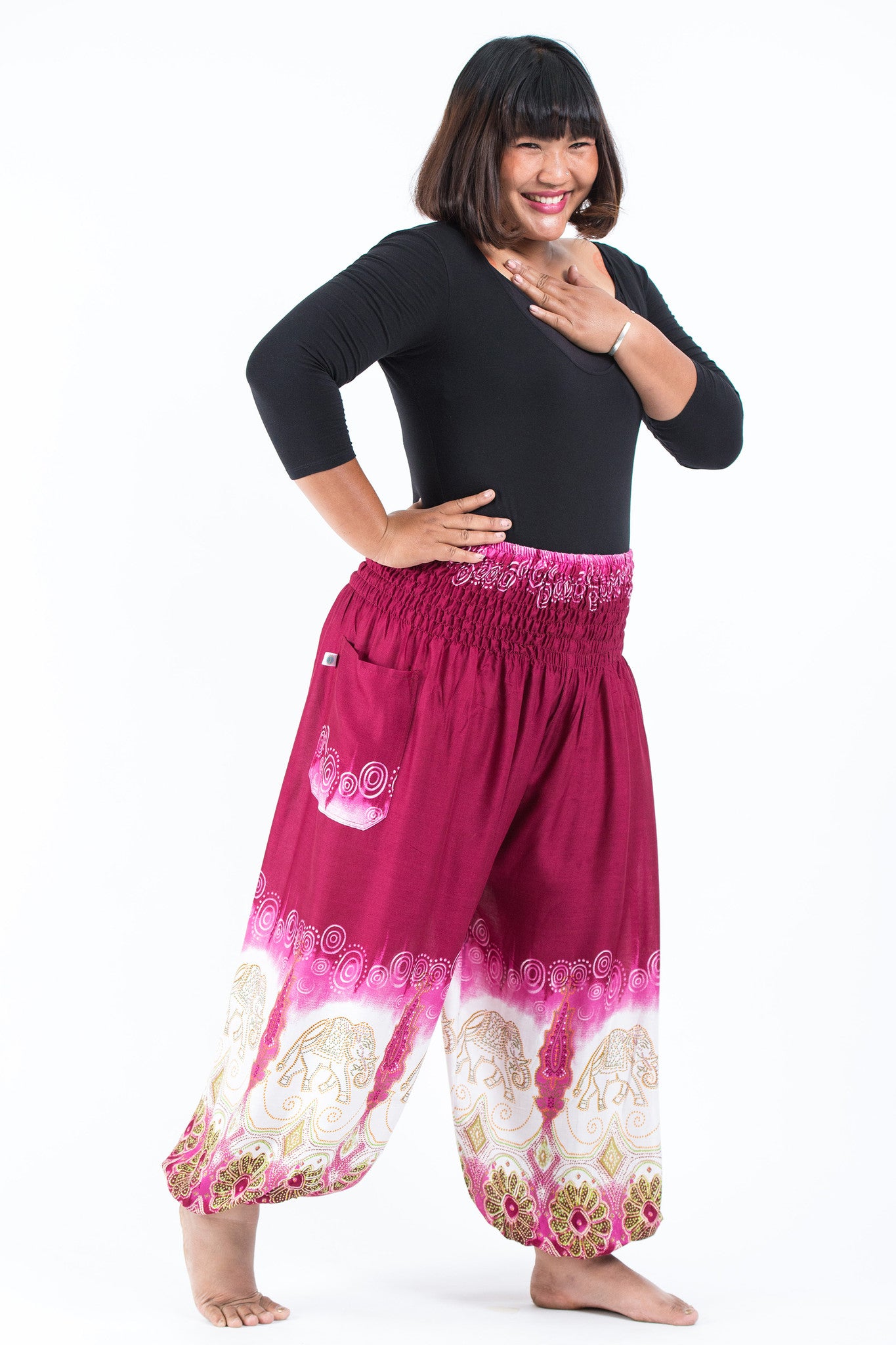 Plus Size Solid Top Elephant Women's Elephant Pants in Magenta