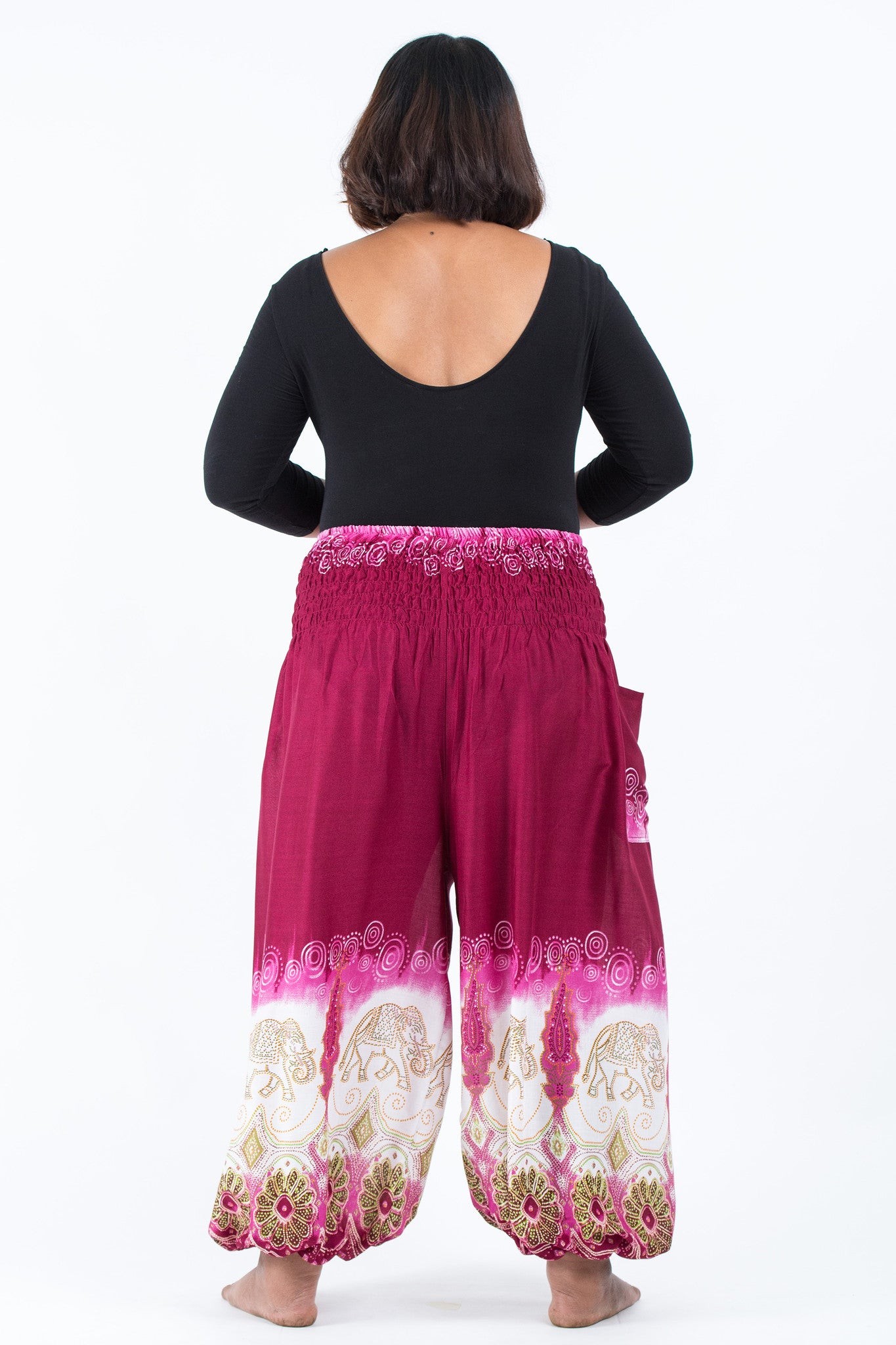 Plus Size Solid Top Elephant Women's Elephant Pants in Magenta