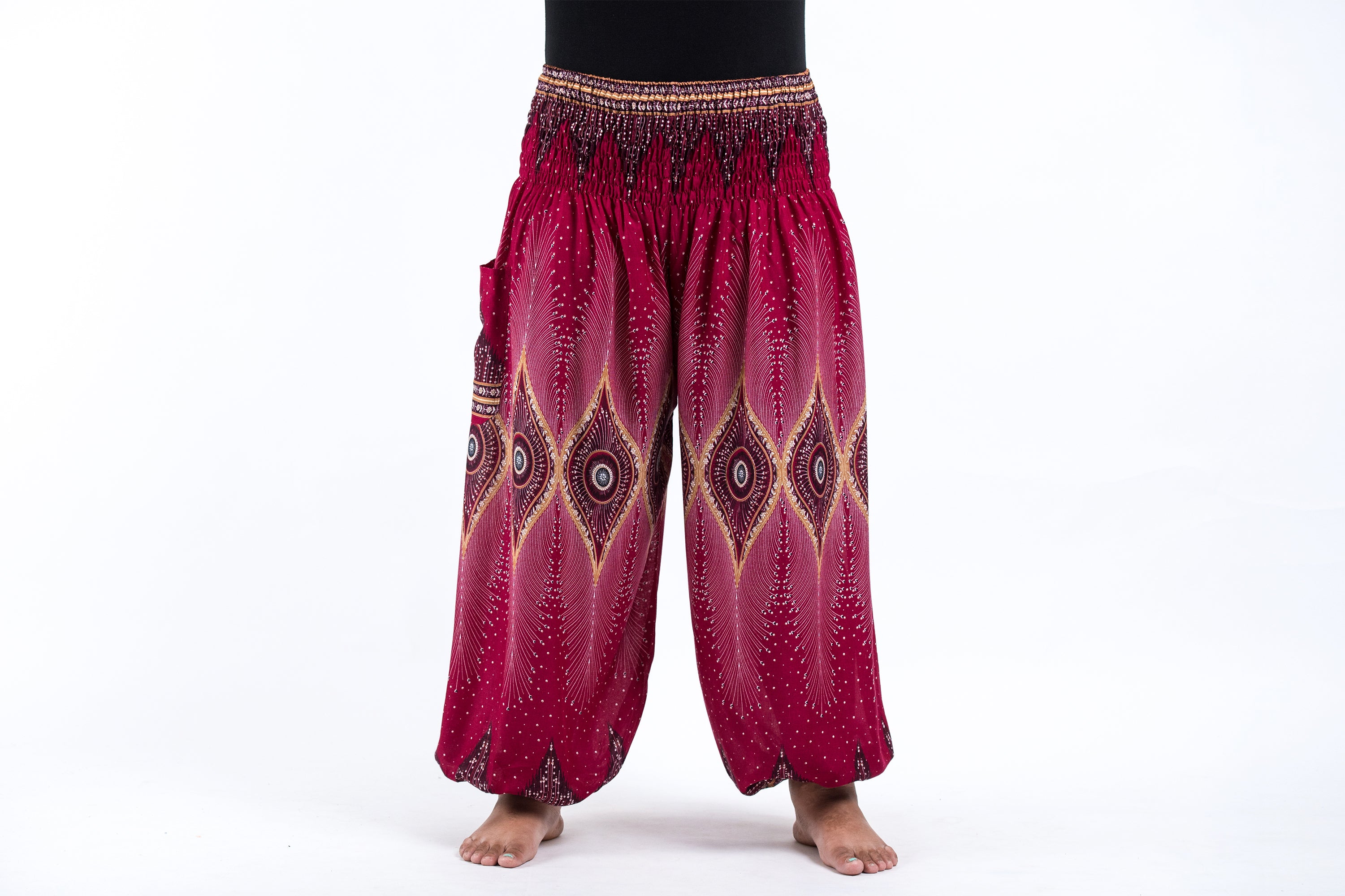 Plus Size Diamond Peacock Women's Harem Pants in Red