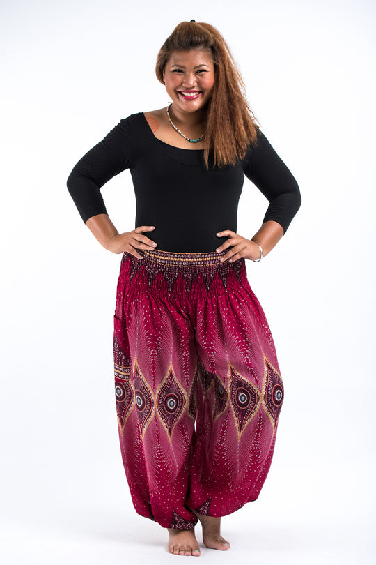 Plus Size Diamond Peacock Women's Harem Pants in Red