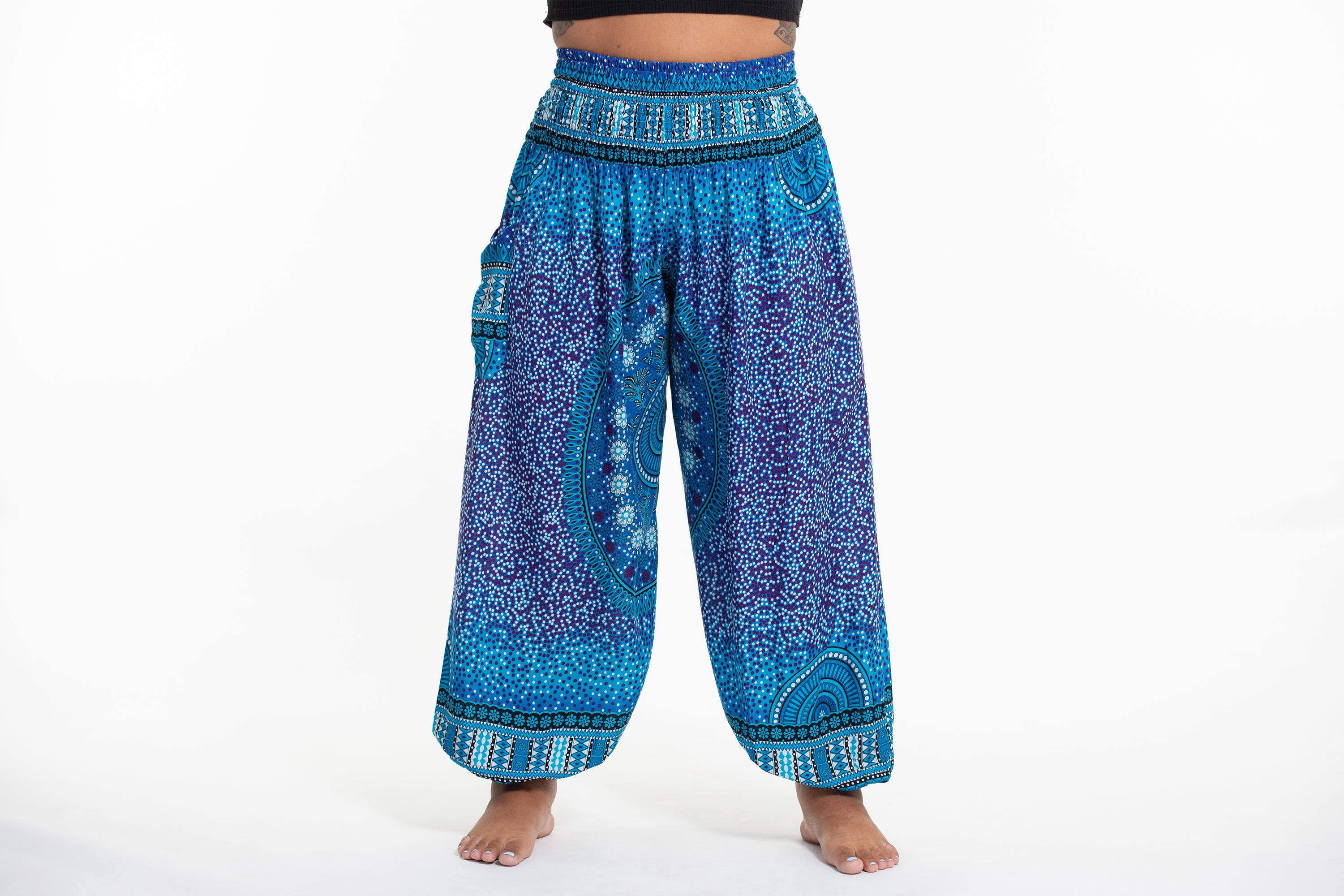 Plus Size Tribal Chakras Women's Harem Pants in Blue
