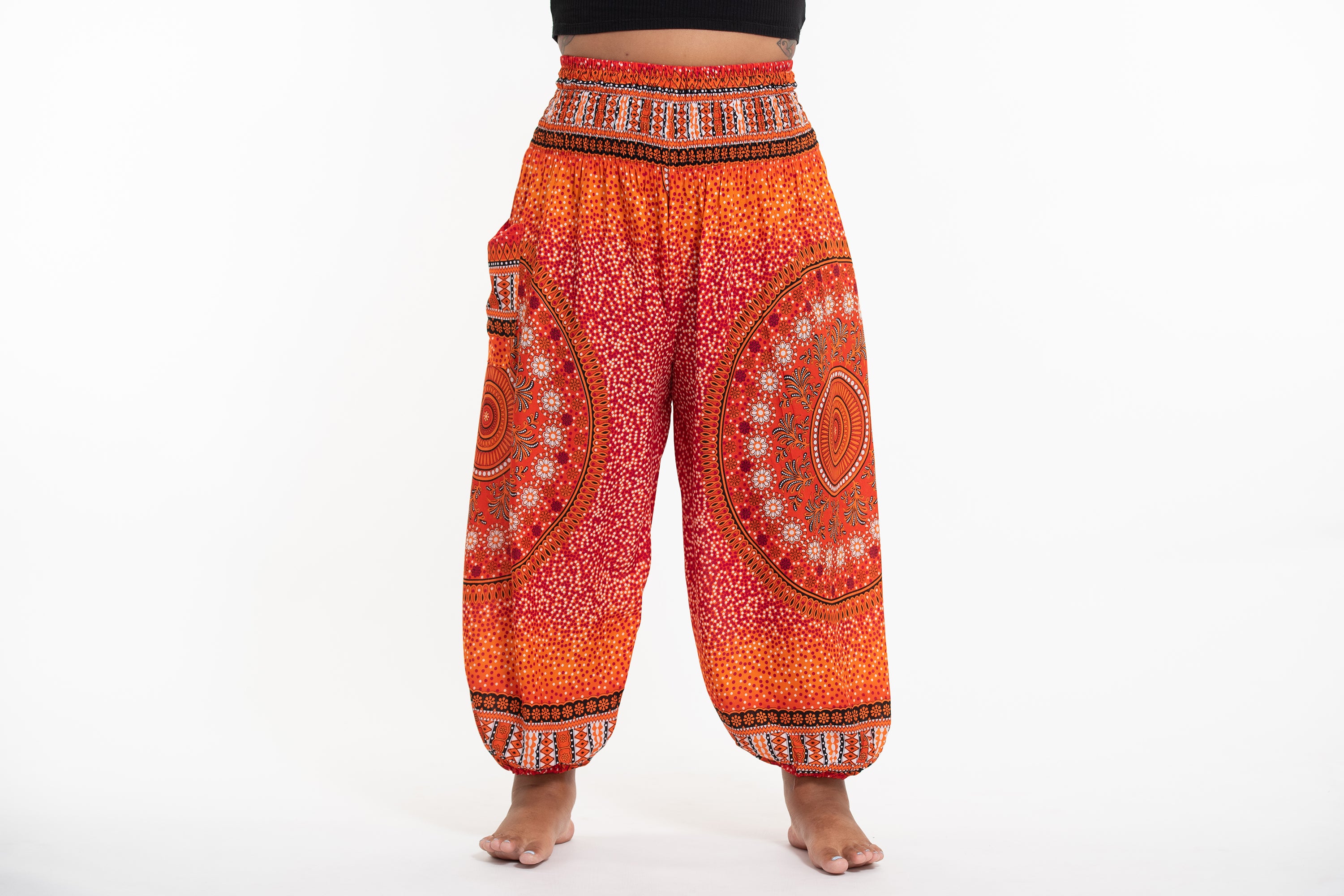 Plus Size Tribal Chakras Women's Harem Pants in Orange
