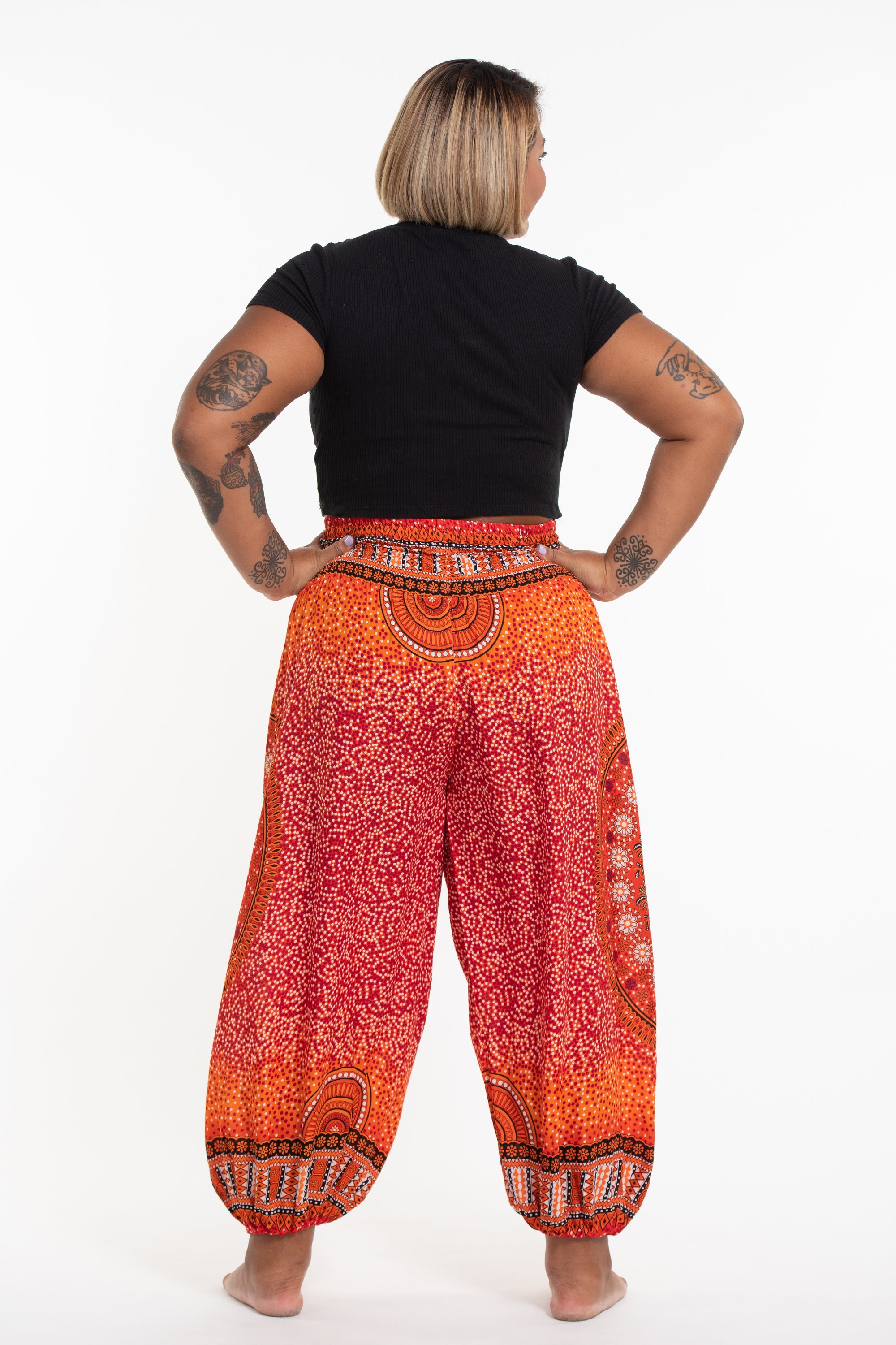 Plus Size Tribal Chakras Women\'s Harem Pants in Orange