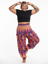 Plus Size Peacock Paisley Women's Harem Pants in Purple